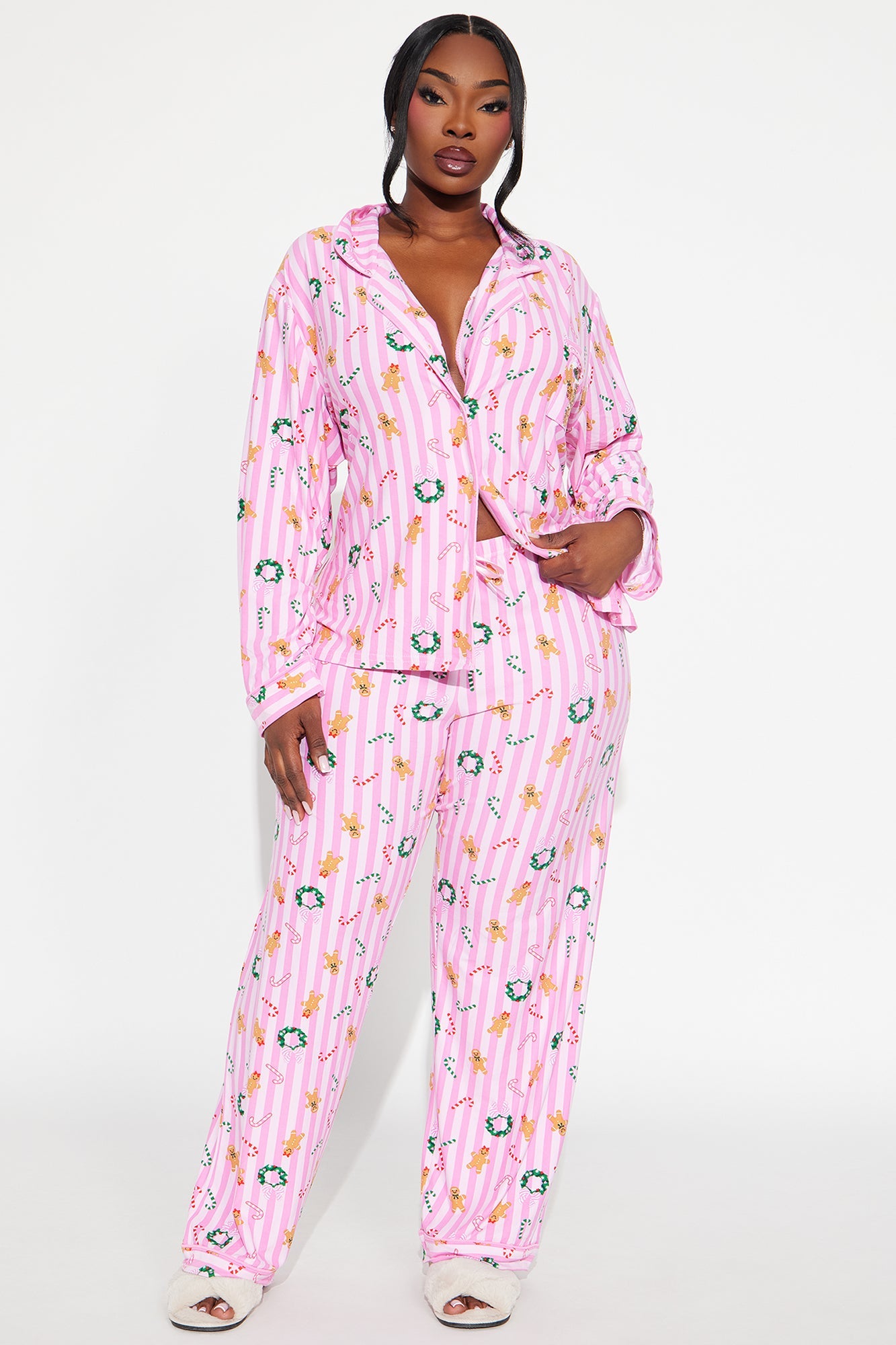 Sweets For Santa Long Sleeve PJ Pant Set - Pink/combo