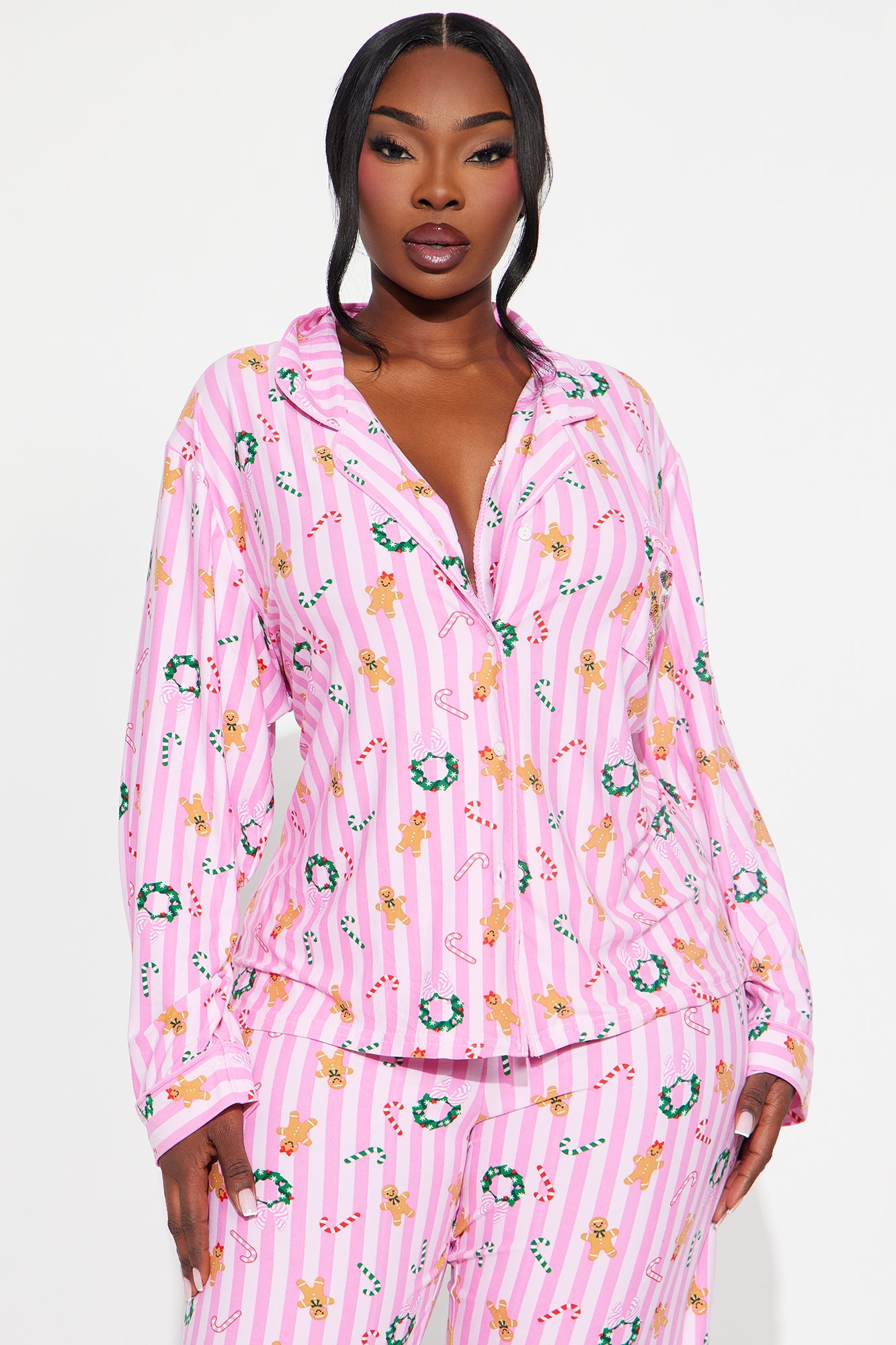 Sweets For Santa Long Sleeve PJ Pant Set - Pink/combo