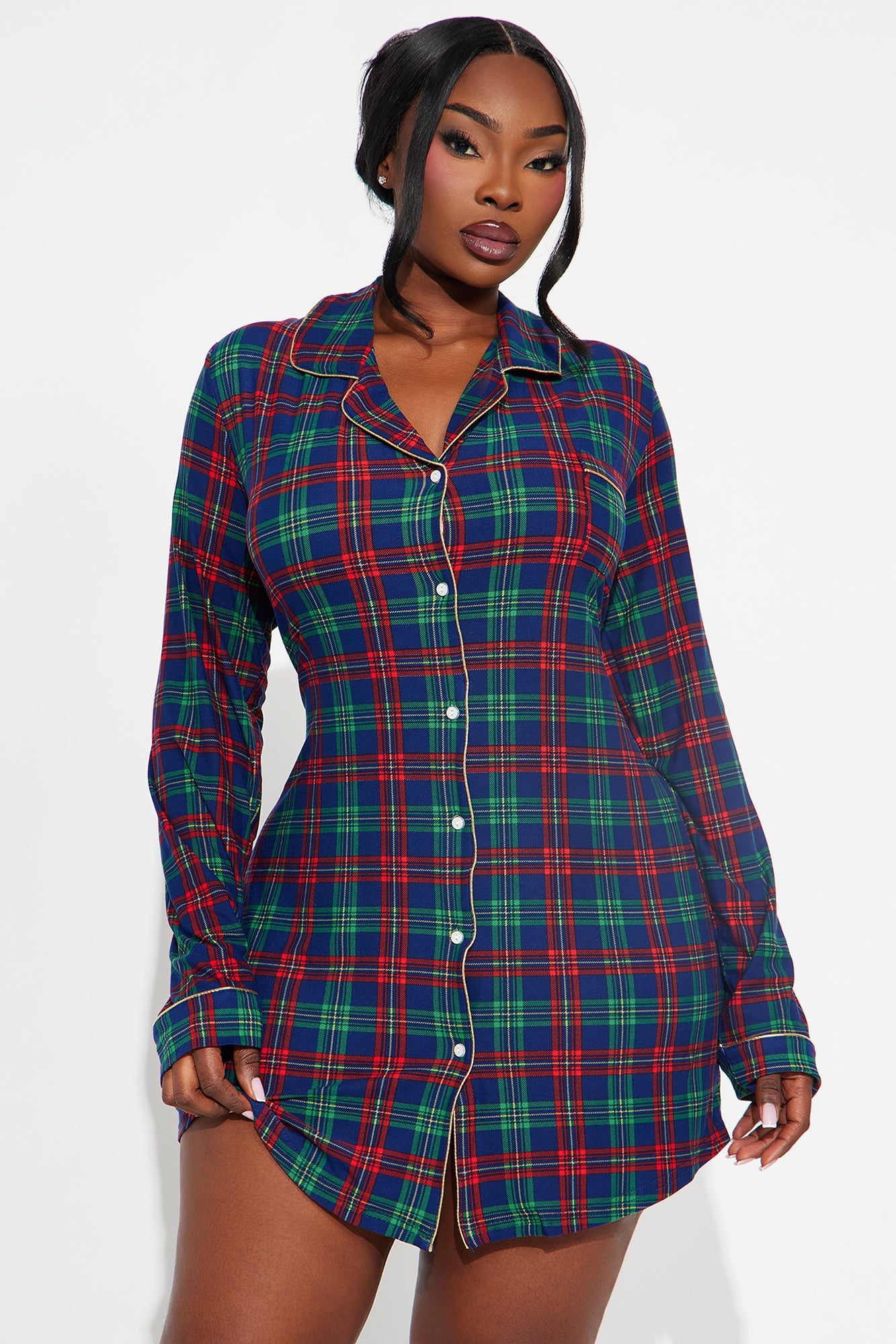 Winter Dreams Glitter Long Sleeve PJ Sleep Shirt - Navy/combo