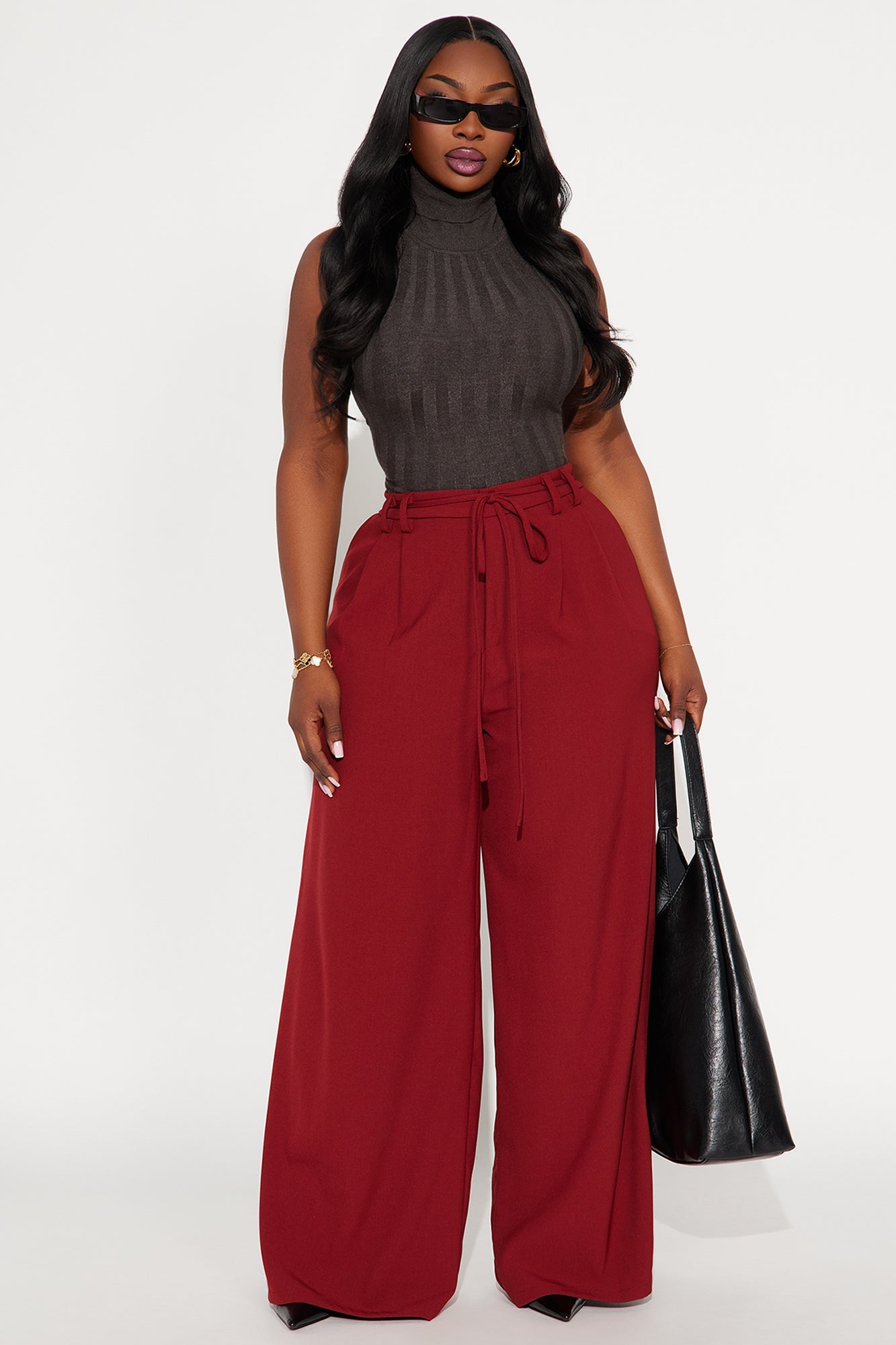 All Attention On Me Twill Rigid Wide Leg Pant 33 - Red