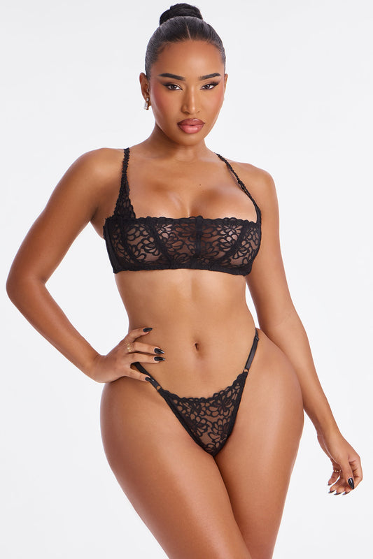 Seraphina 2 Piece Lace Bra and Panty Set - Black