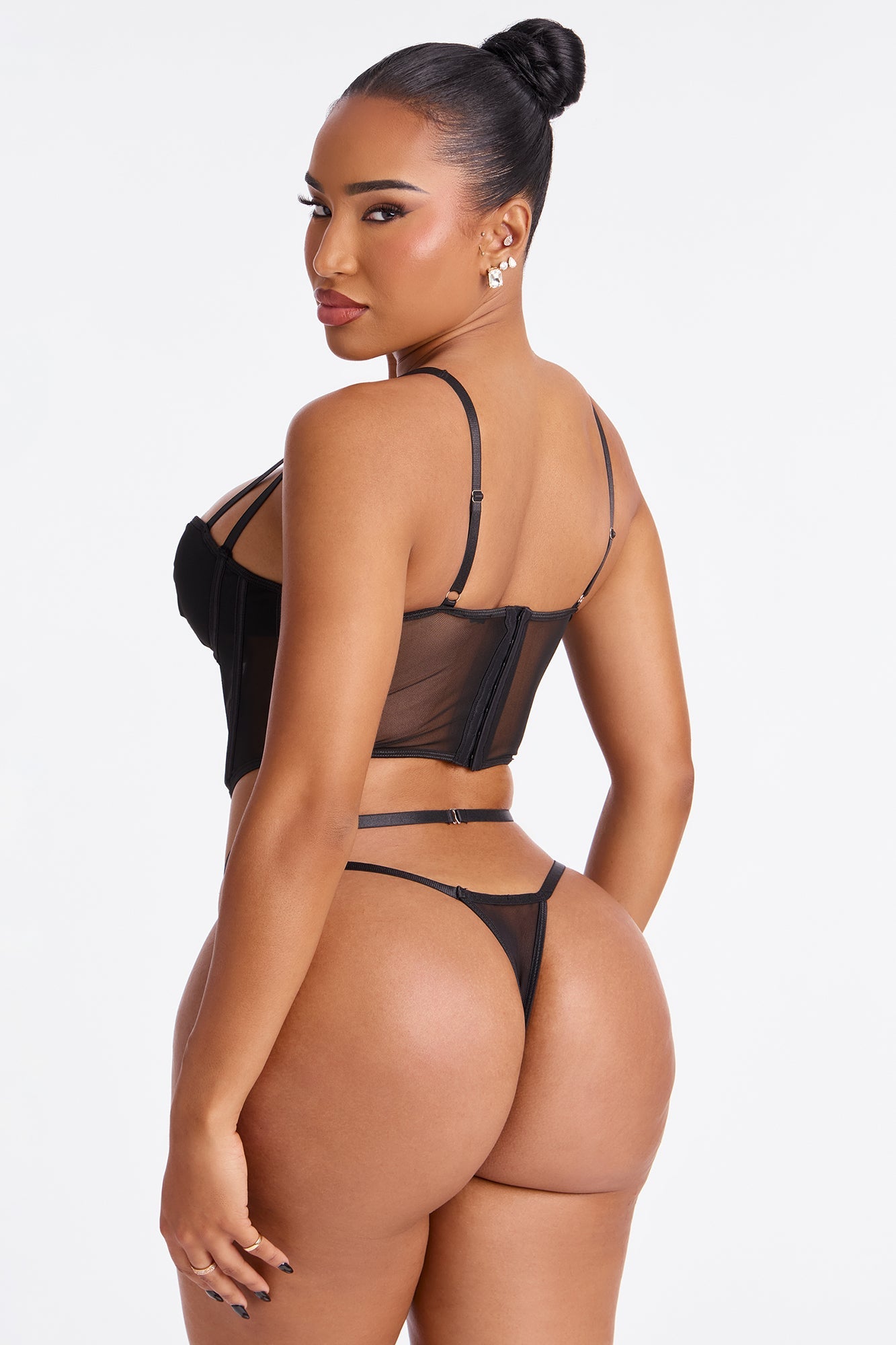 Julianna 2 Piece Mesh Corset And Panty Set - Black