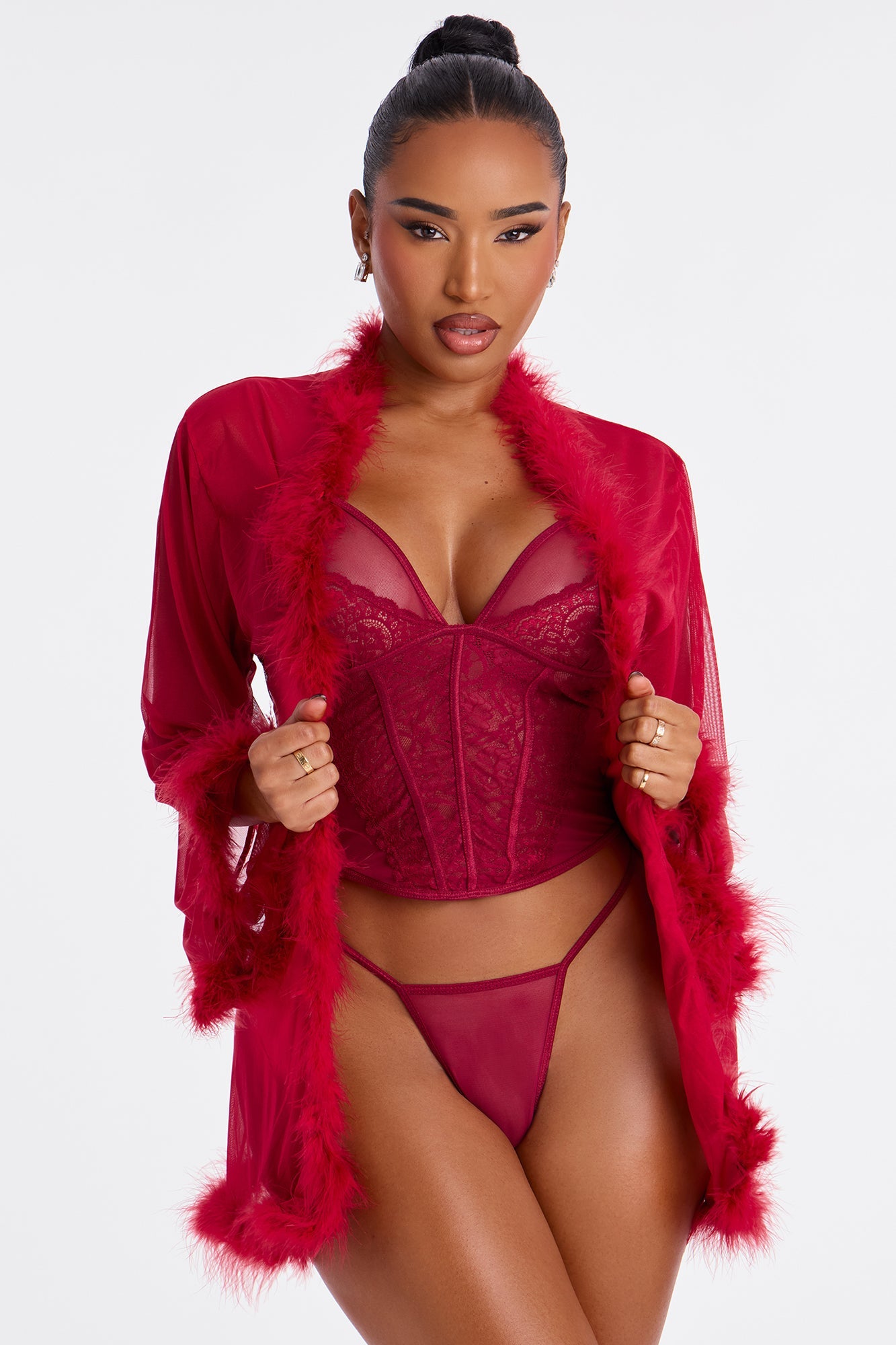 Private Access Mesh Short Robe - Wine