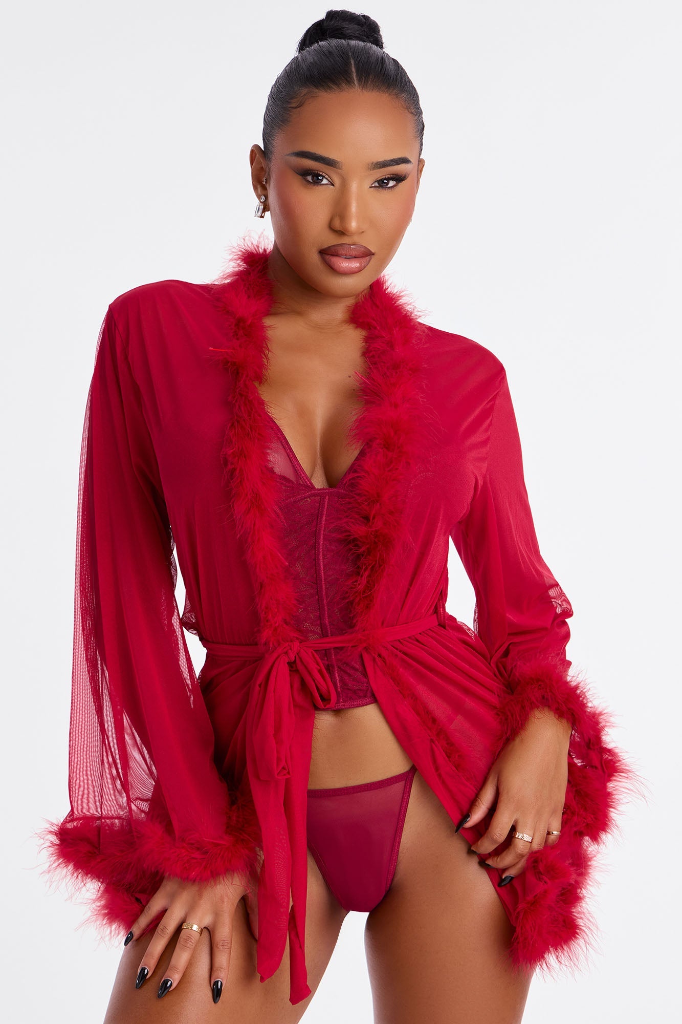 Private Access Mesh Short Robe - Wine