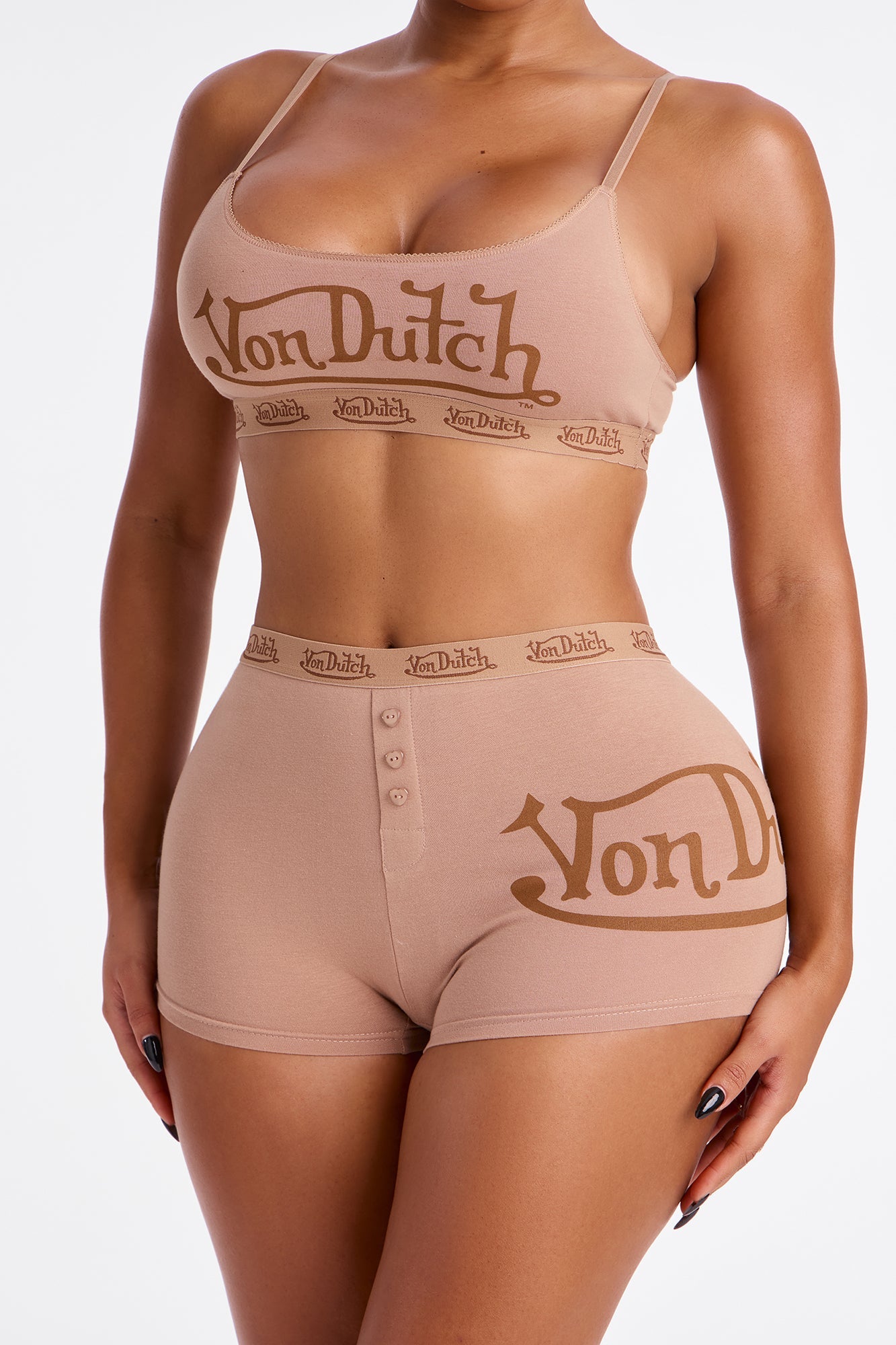 Von Dutch Boyshort And Bralette 2 Piece Set - Tan