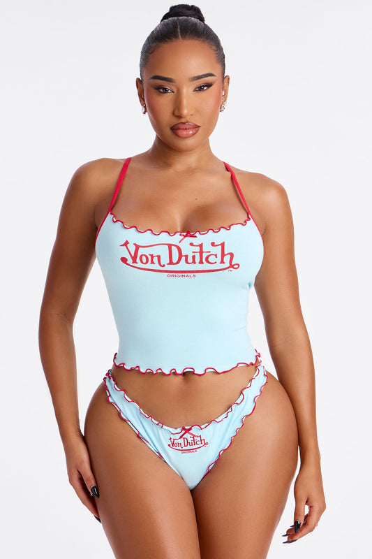 Von Dutch Lacy Trim Lettuce Edge Cami 2 Piece Set - Blue