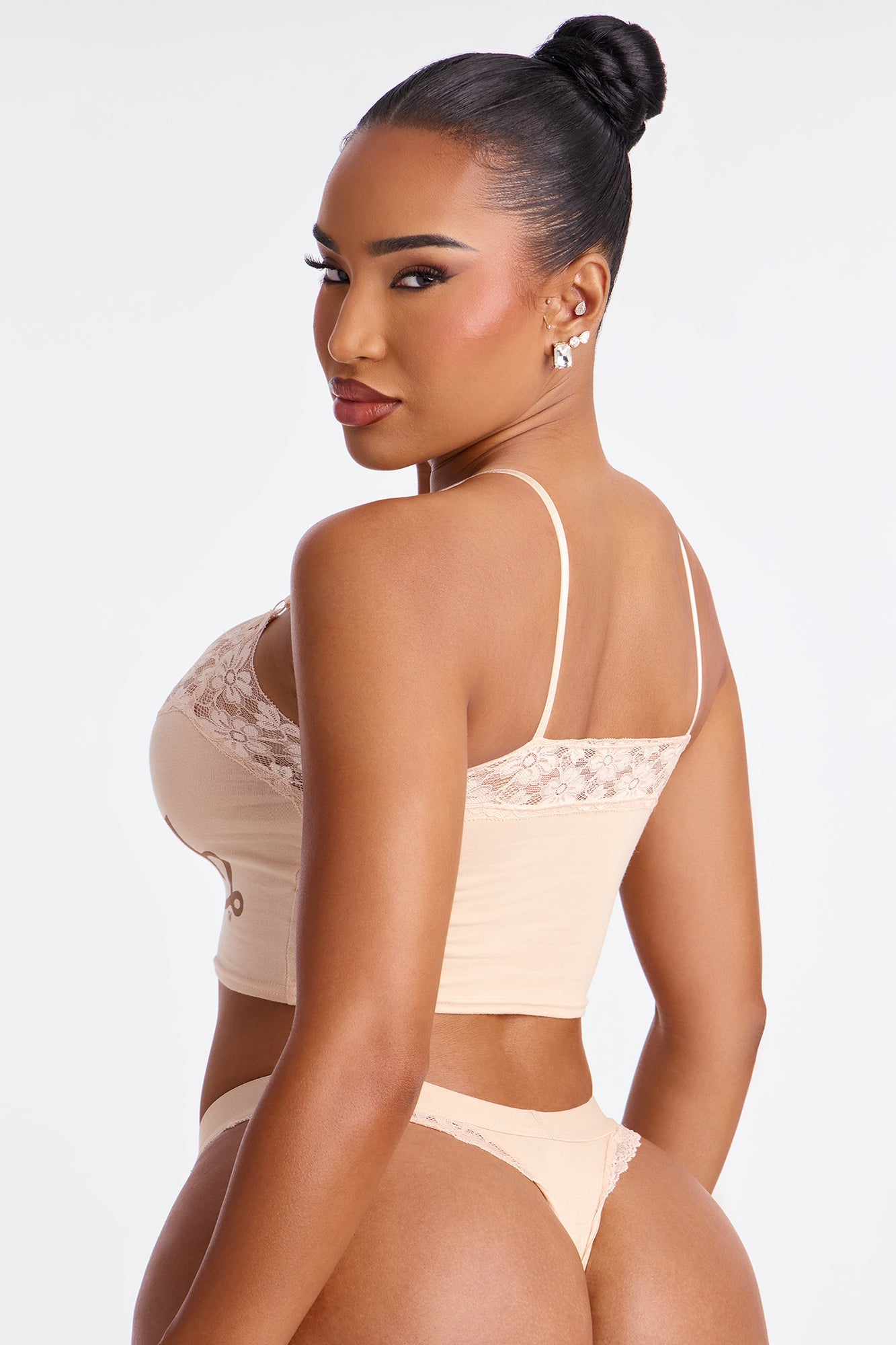 Von Dutch Lace Thong And Cami 2 Piece Set - Beige