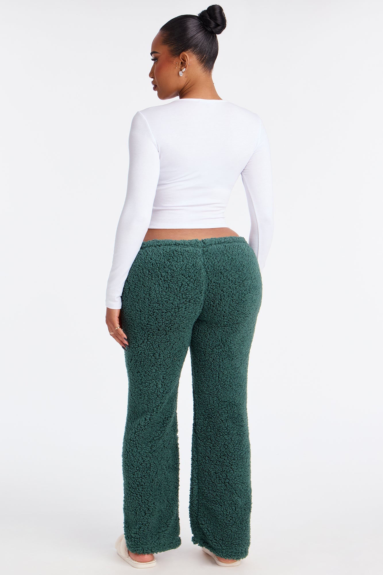 Santa Baby Embroidered Sherpa PJ Pants - Green