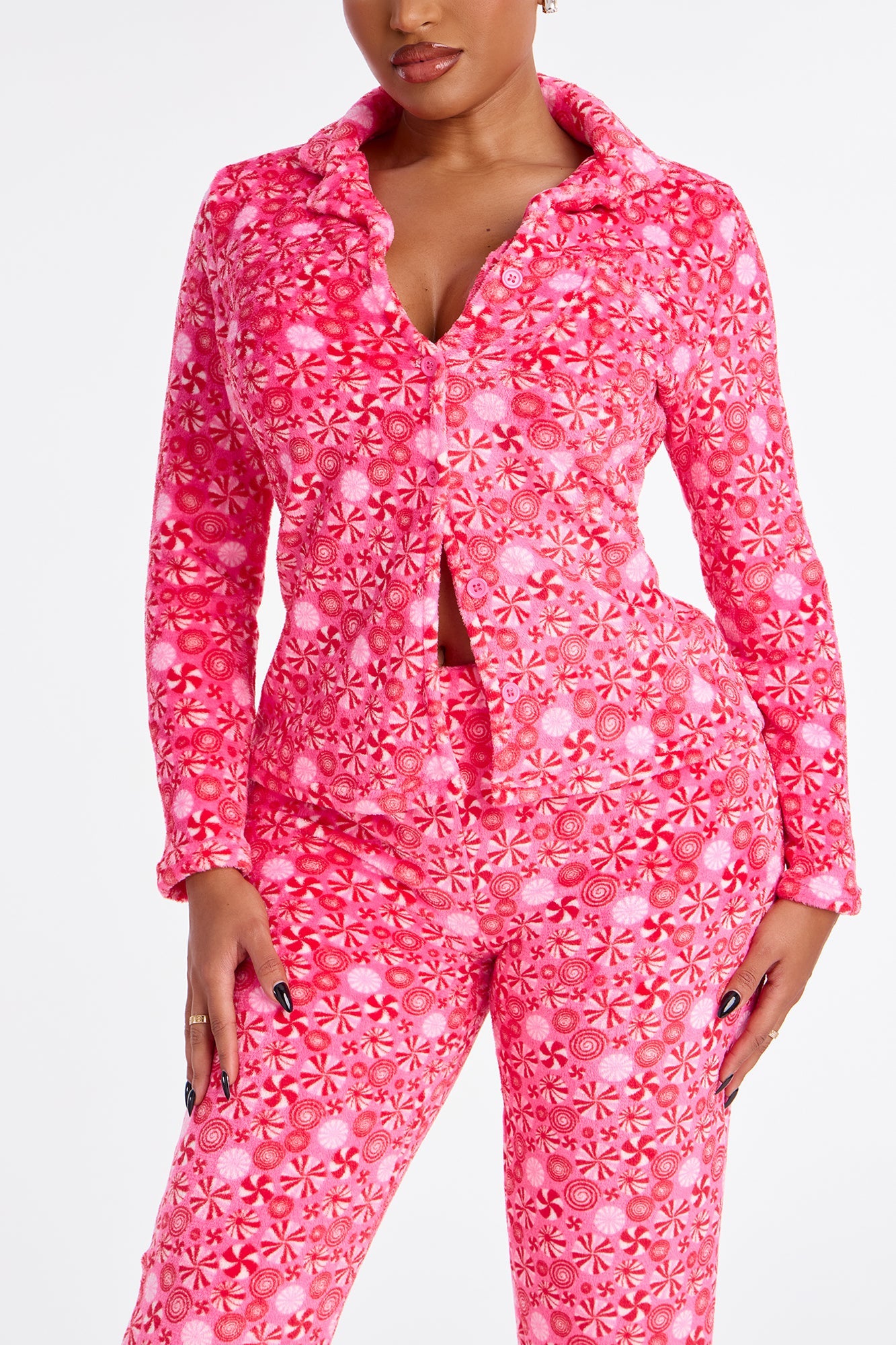 Peppermint Cutie Plush PJ Pant Set - Hot Pink