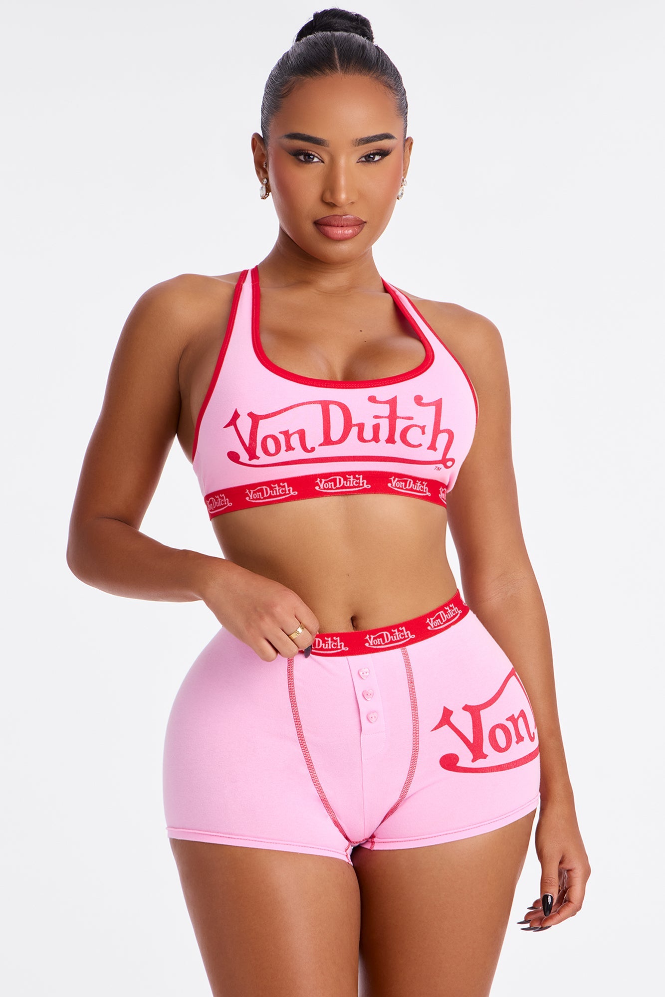 Von Dutch Boyshort And Bra 2 Piece Set - Pink