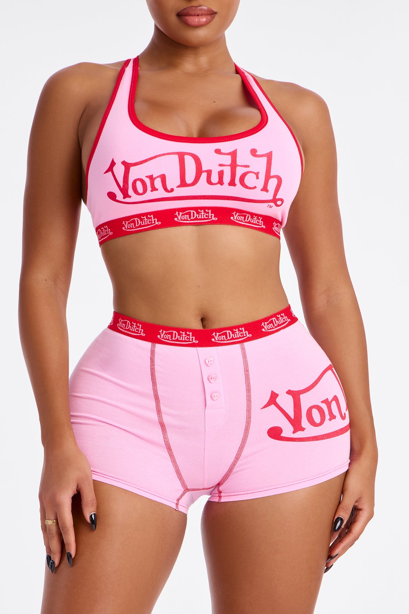 Von Dutch Boyshort And Bra 2 Piece Set - Pink