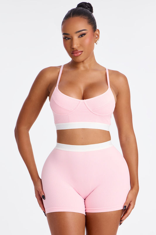 Melissa 2 Piece Seamless Comfort Bra and Boxer Short Set - Pink
