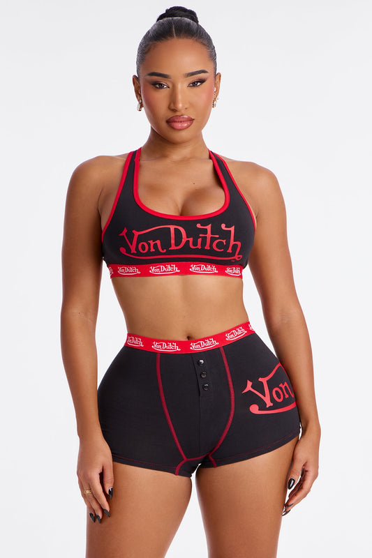 Von Dutch Boyshort And Bra 2 Piece Set - Black