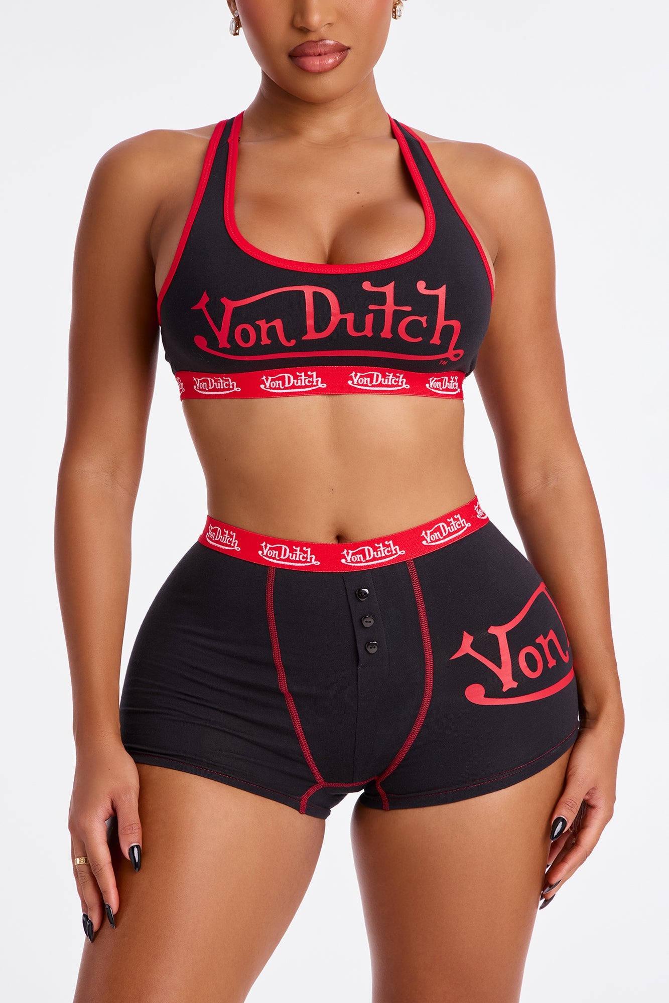 Von Dutch Boyshort And Bra 2 Piece Set - Black