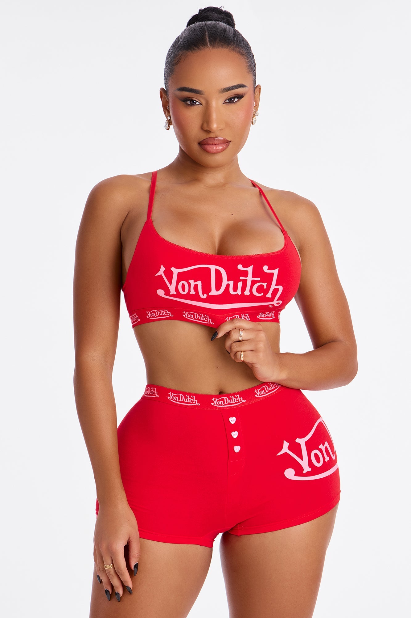 Von Dutch Boyshort And Bralette 2 Piece Set - Red