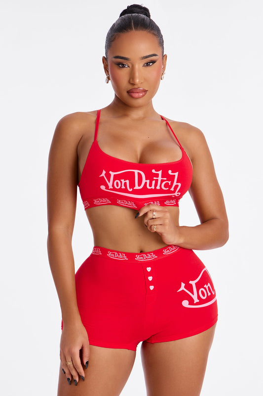 Von Dutch Boyshort And Bralette 2 Piece Set - Red