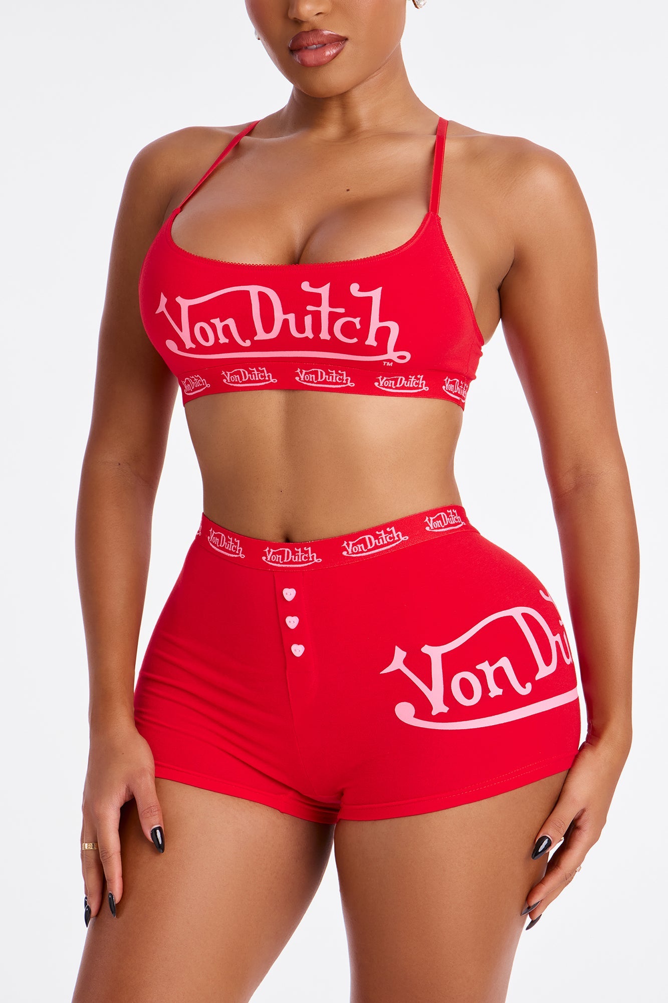 Von Dutch Boyshort And Bralette 2 Piece Set - Red