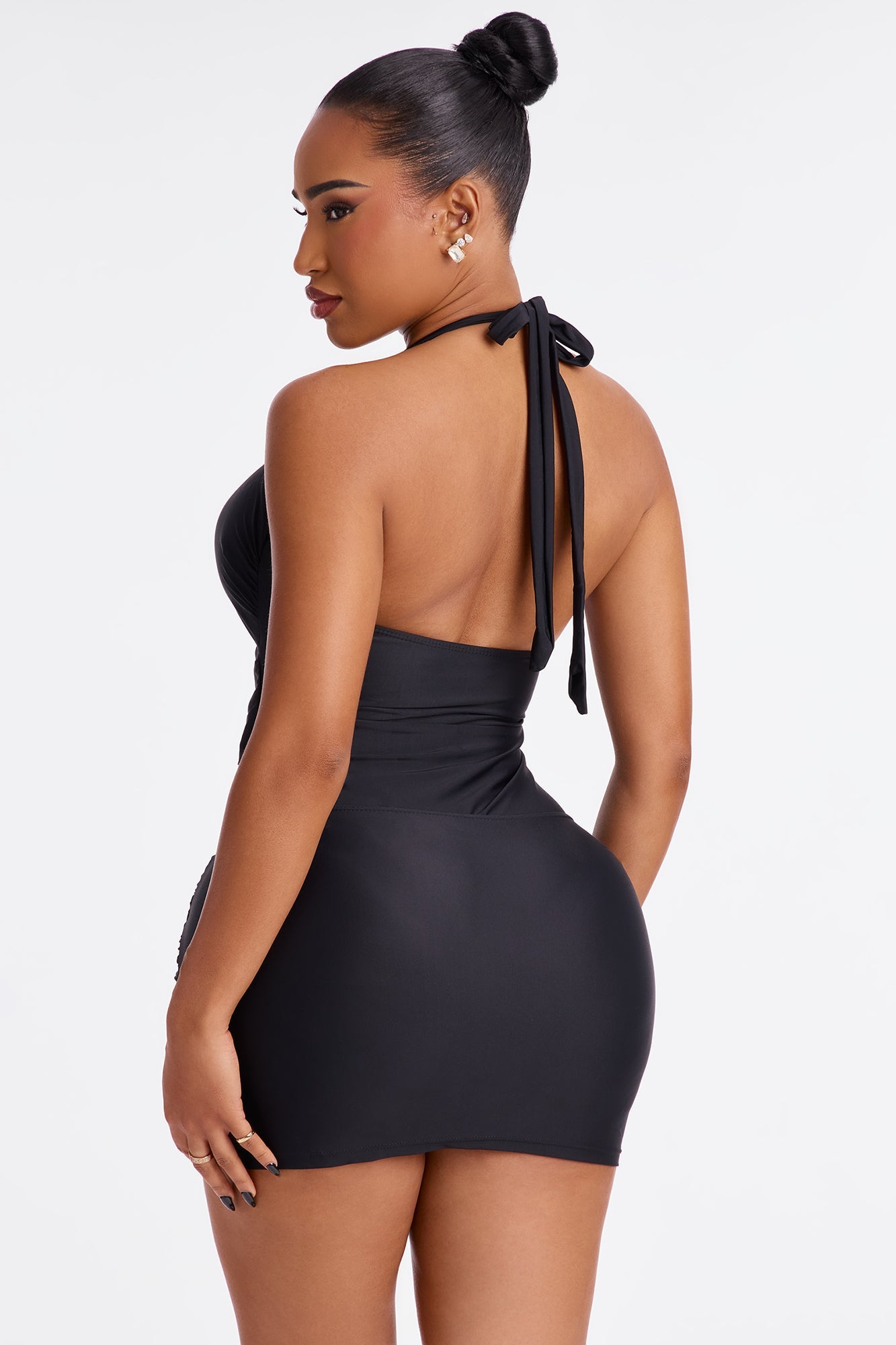 Paradise Orchid Flowers Cutout 1 Piece Swimsuit & Skirt Set - Black/combo