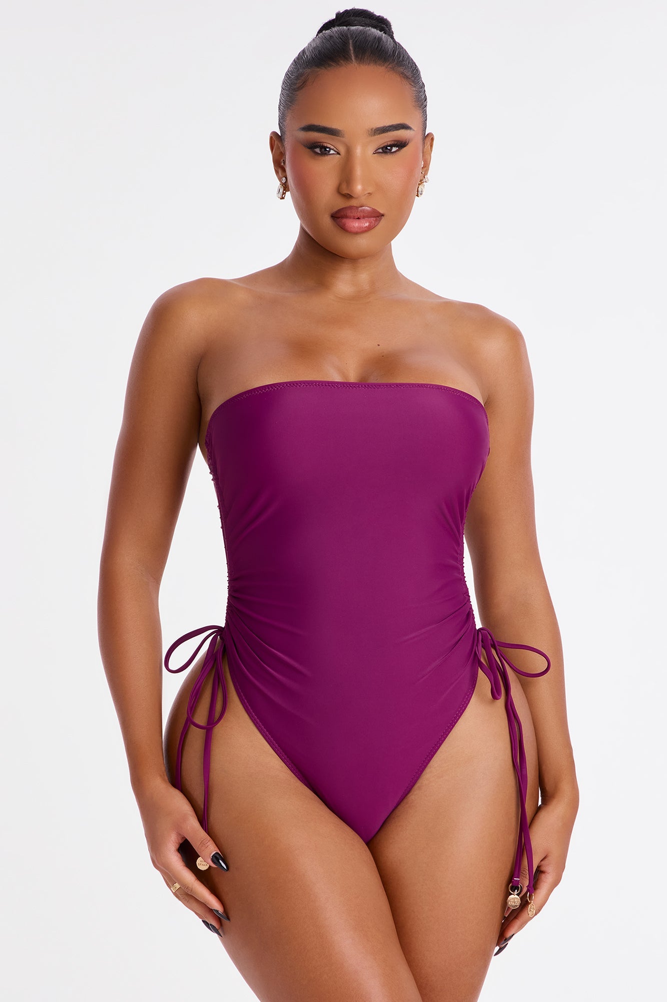 Akela Strapless Ruched 1 Piece Swimsuit - Purple