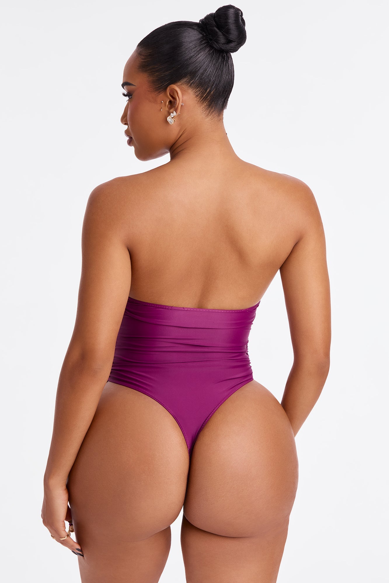 Akela Strapless Ruched 1 Piece Swimsuit - Purple
