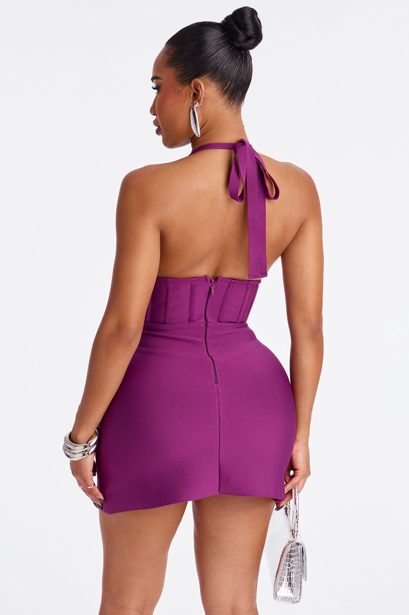 High Command Corset Waist Bandage Mini Dress - Plum