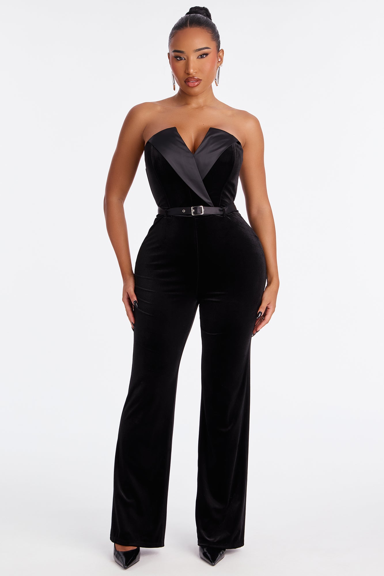 A Night In Monaco Velvet Jumpsuit - Black