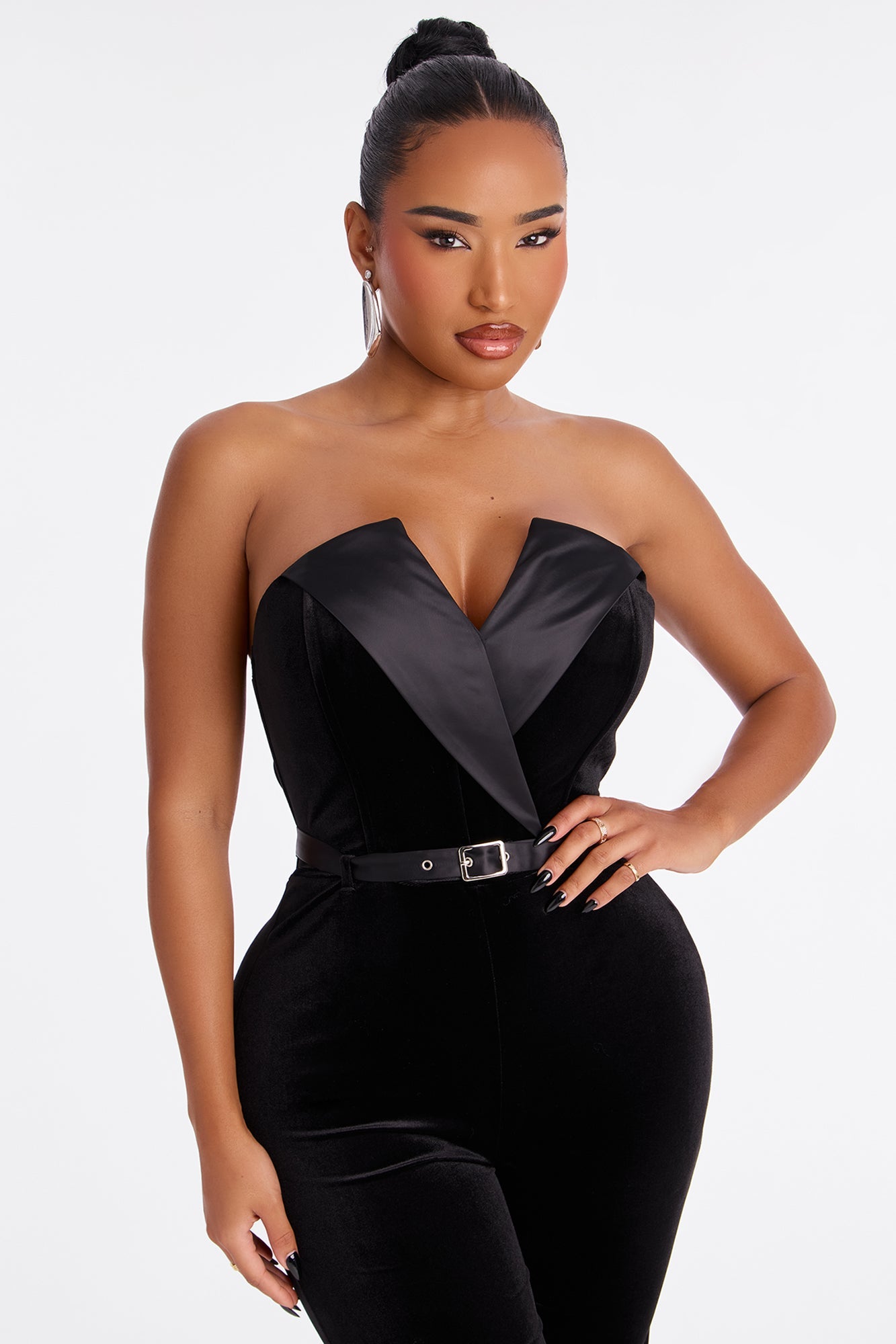 A Night In Monaco Velvet Jumpsuit - Black