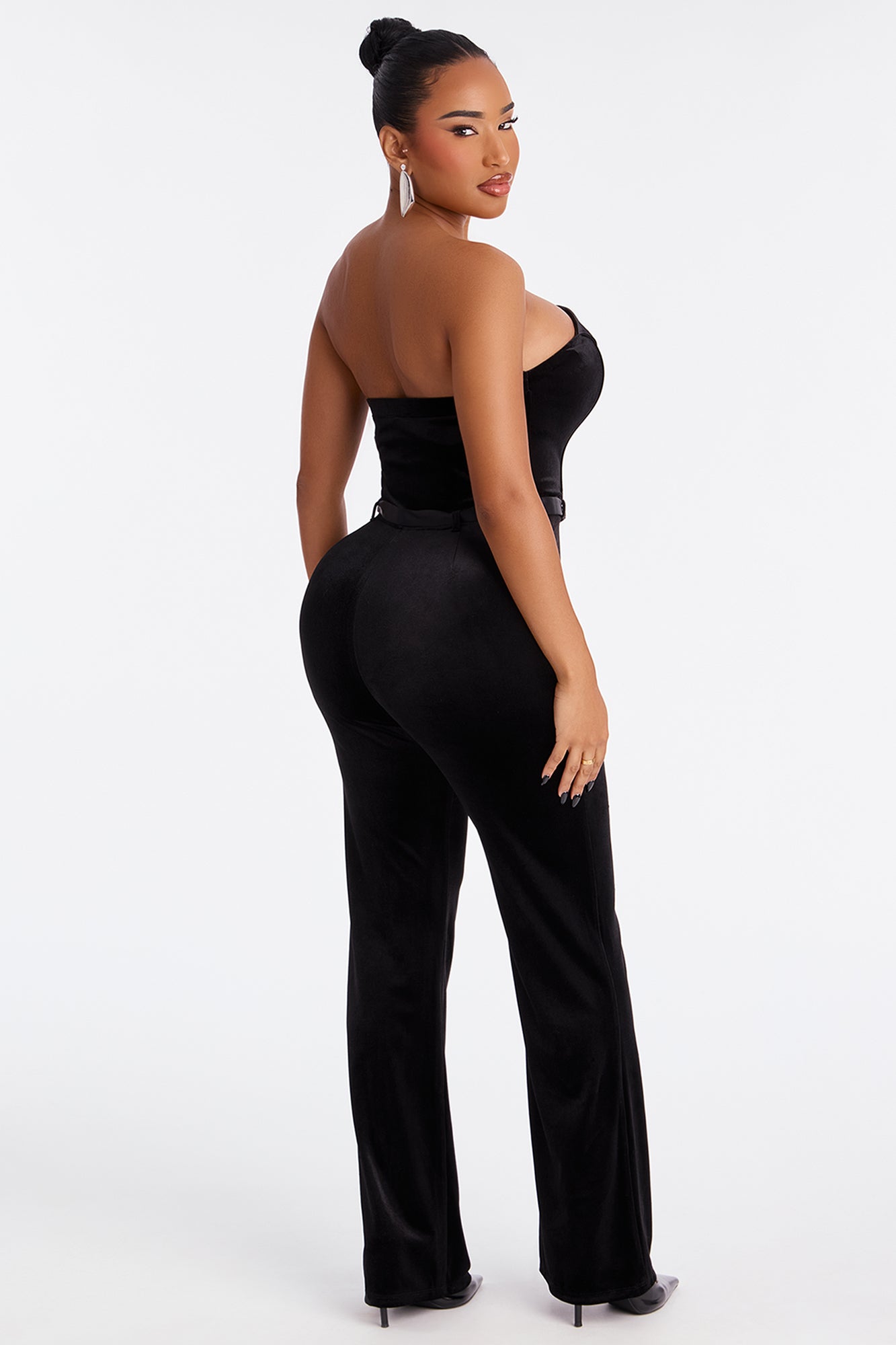A Night In Monaco Velvet Jumpsuit - Black