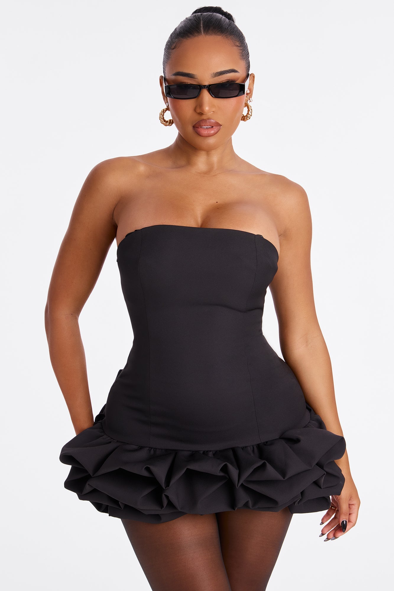 Cierra Strapless Bubble Mini Dress - Black