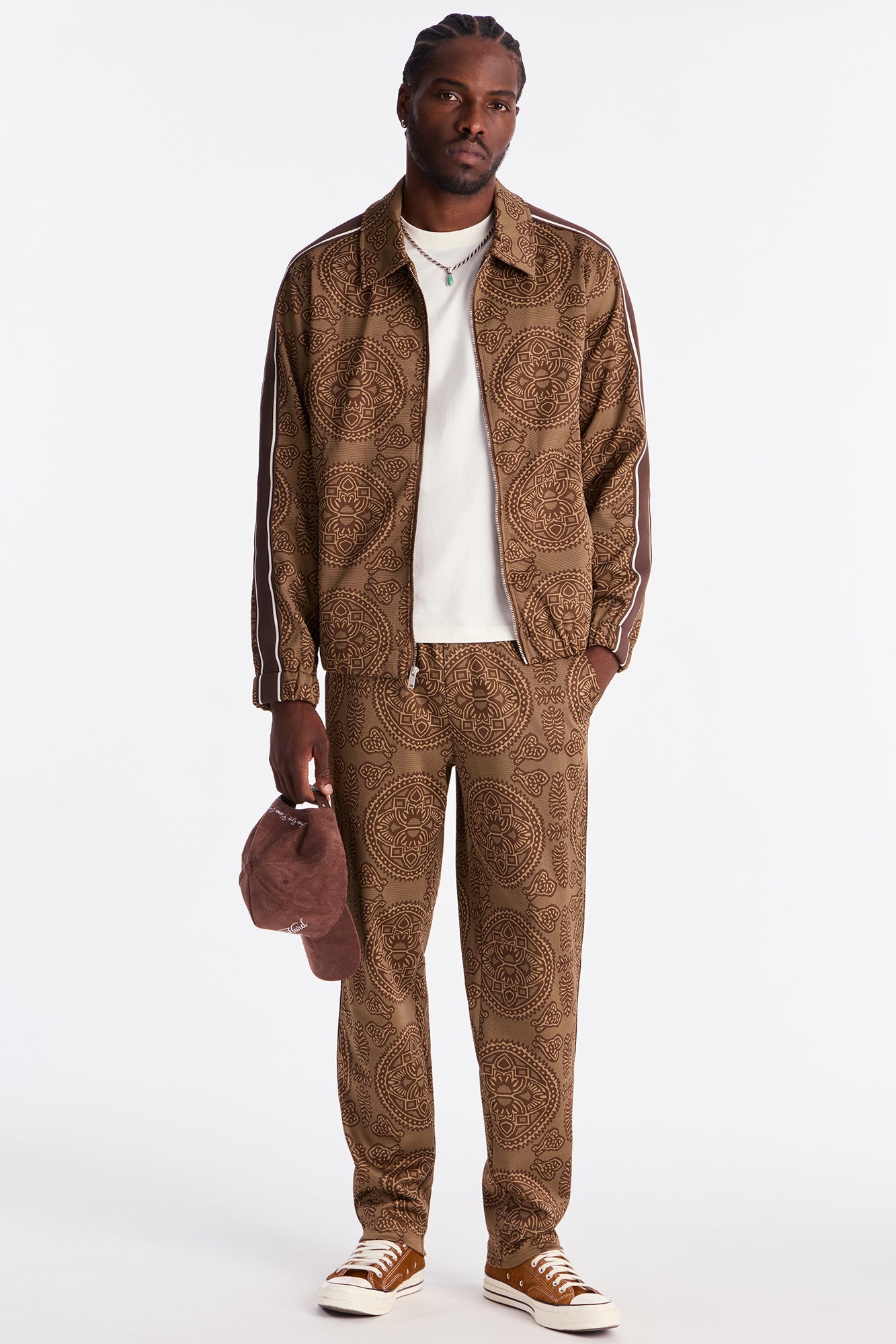 All Over Jacquard Track Jacket - Brown/combo