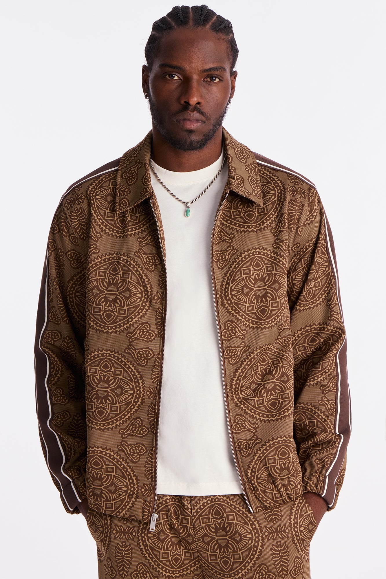 All Over Jacquard Track Jacket - Brown/combo