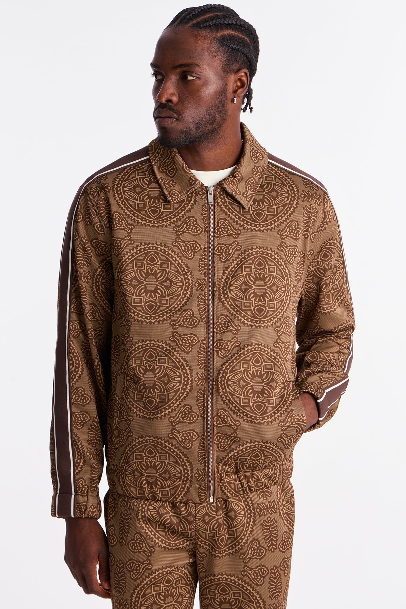 All Over Jacquard Track Jacket - Brown/combo