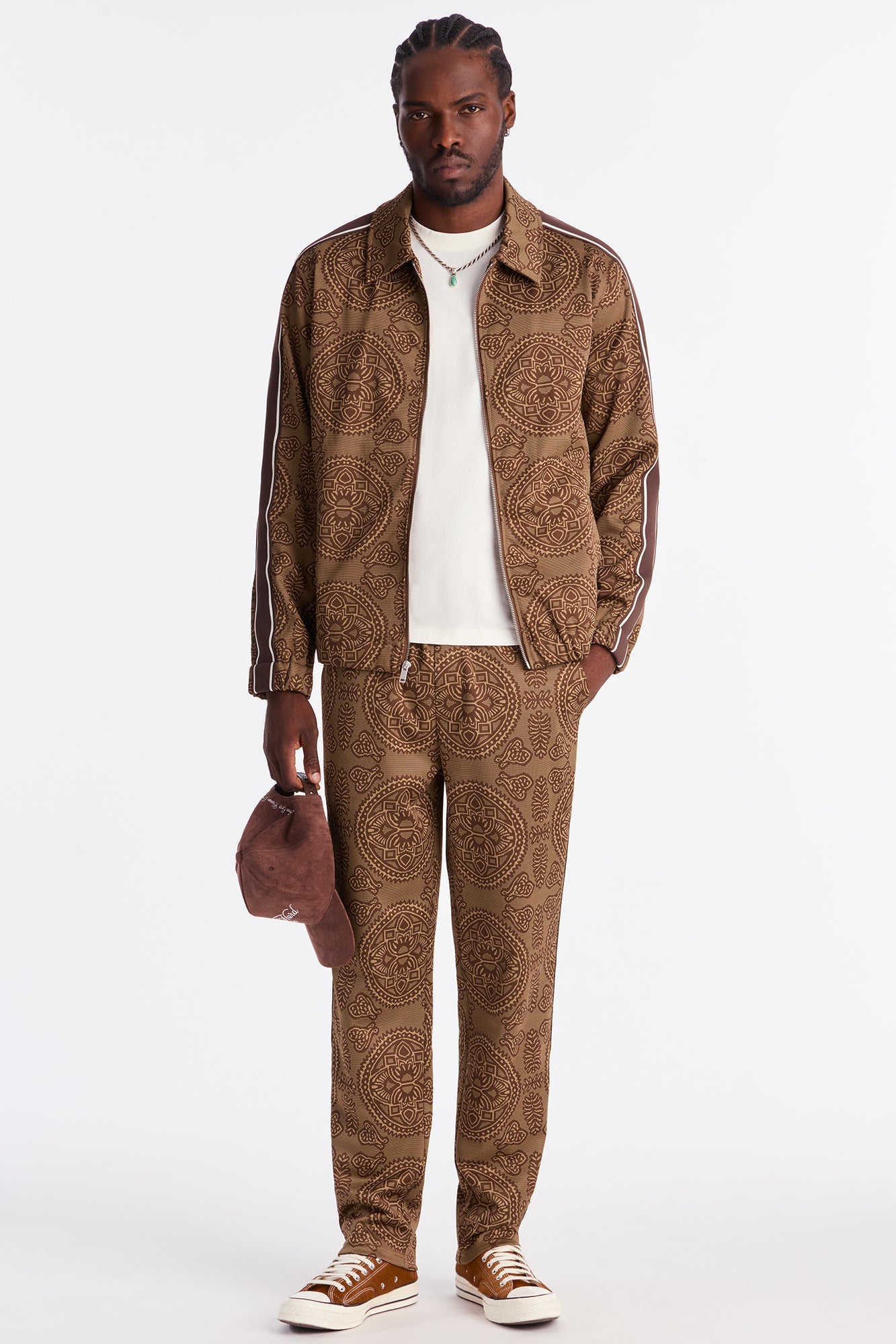 Slim All Over Jacquard Track Pant - Brown/combo