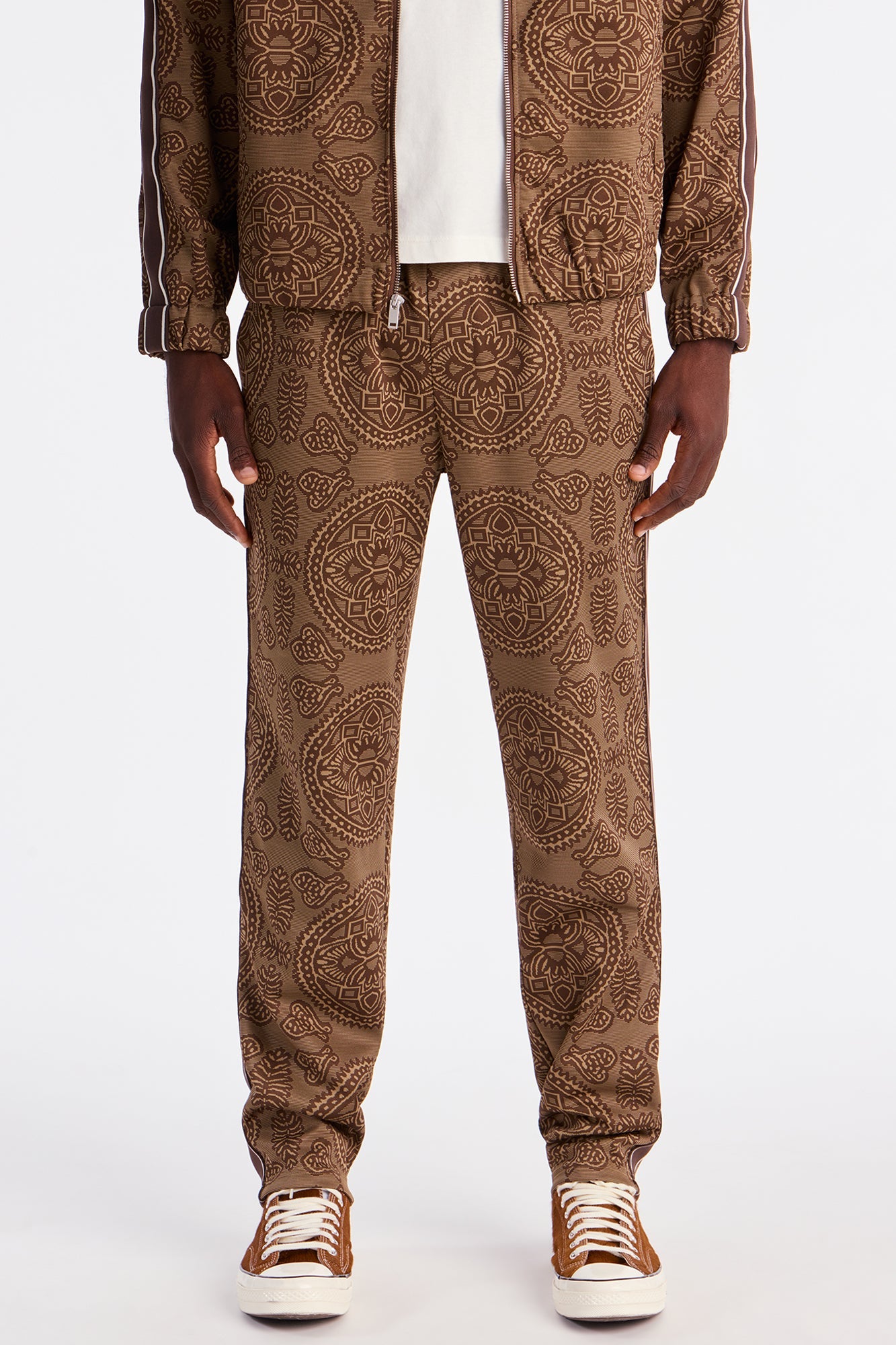 Slim All Over Jacquard Track Pant - Brown/combo