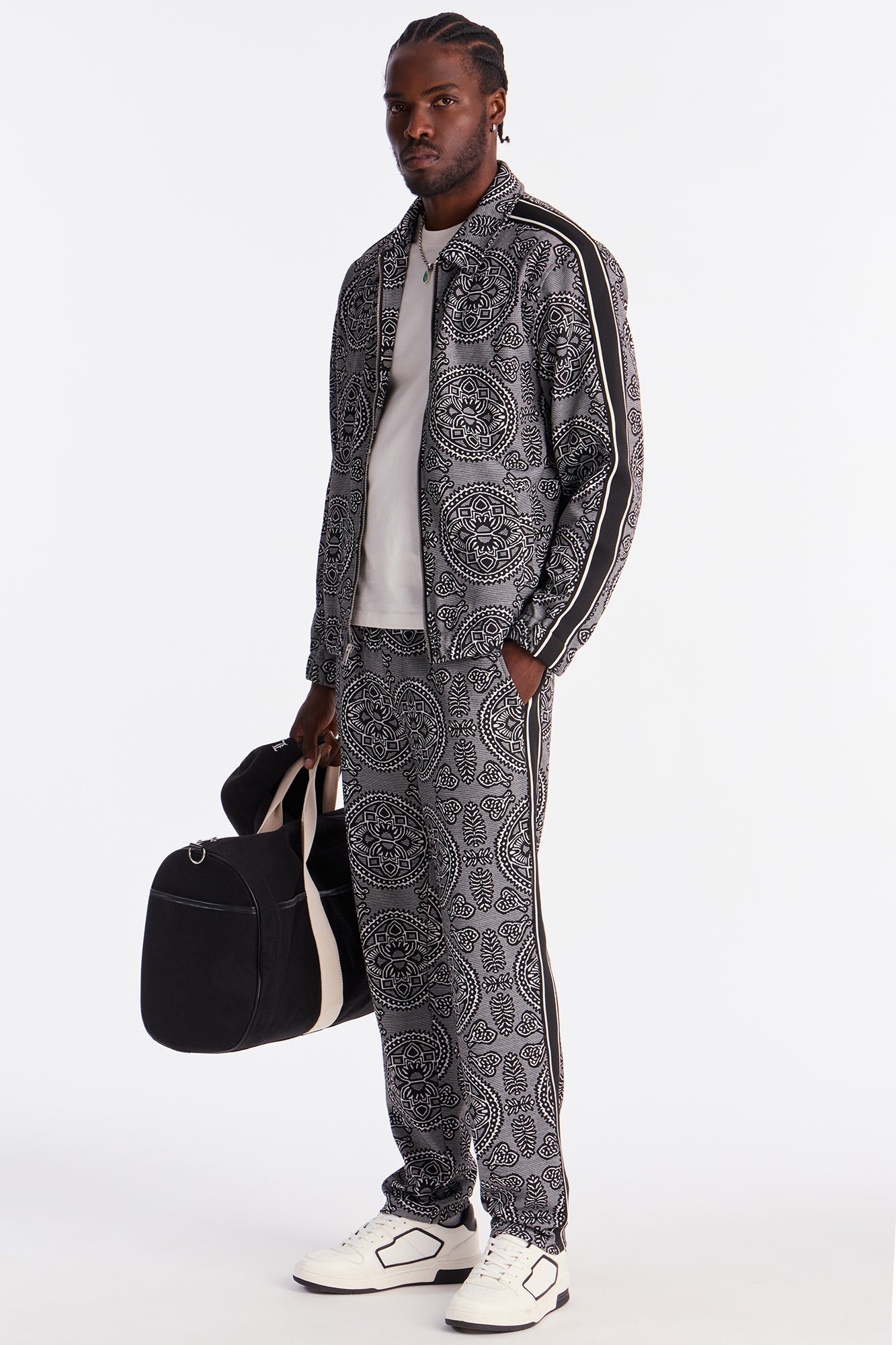 Slim All Over Jacquard Track Pant - Black/combo