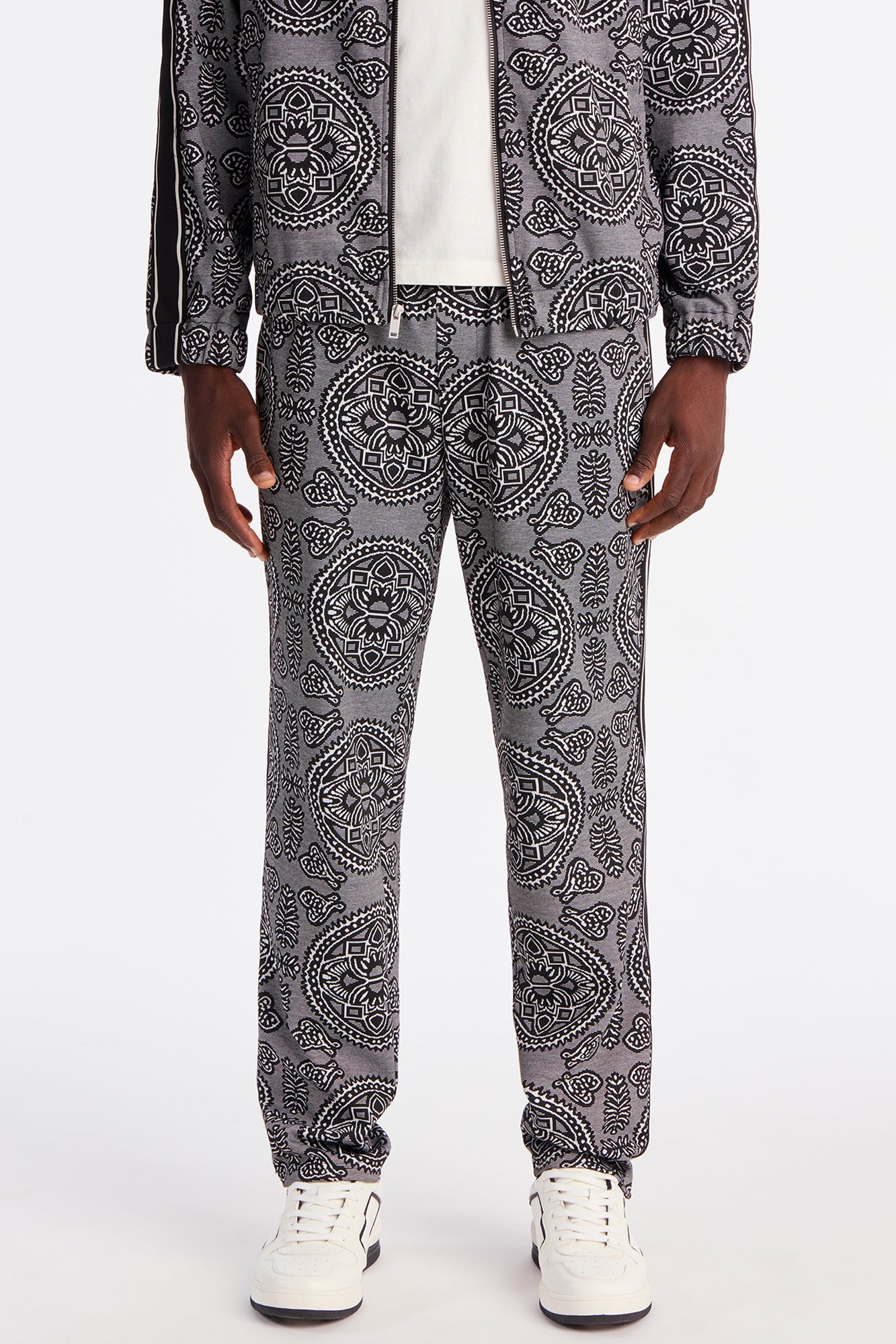 Slim All Over Jacquard Track Pant - Black/combo
