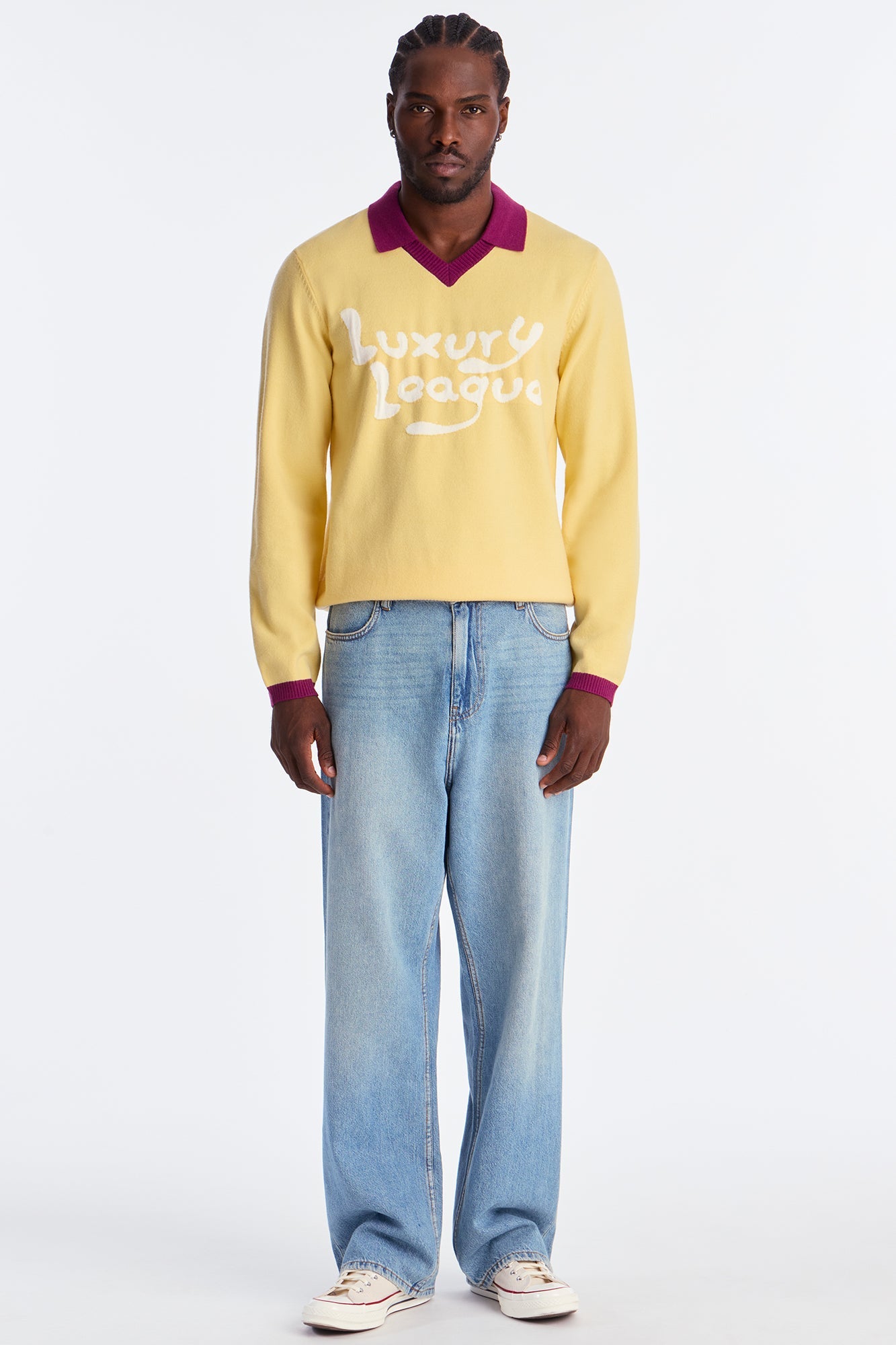 Luxury League Lightweight Knit Long Sleeve Polo - Yellow