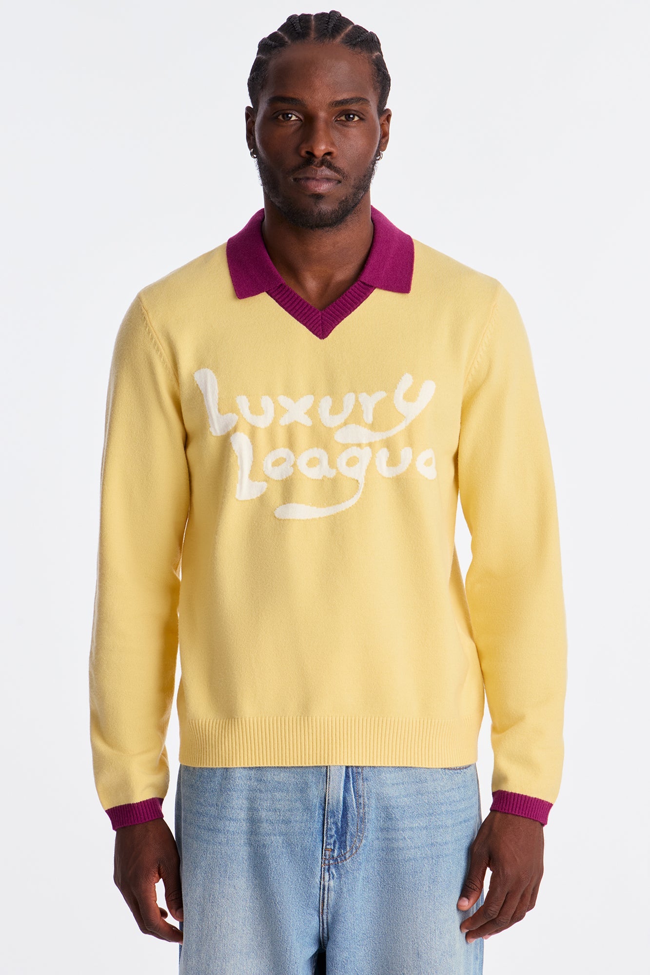 Luxury League Lightweight Knit Long Sleeve Polo - Yellow