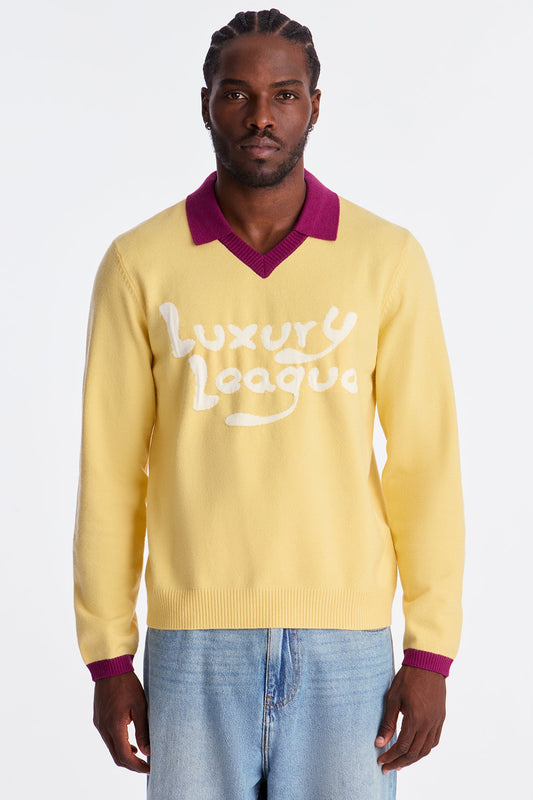 Luxury League Lightweight Knit Long Sleeve Polo - Yellow