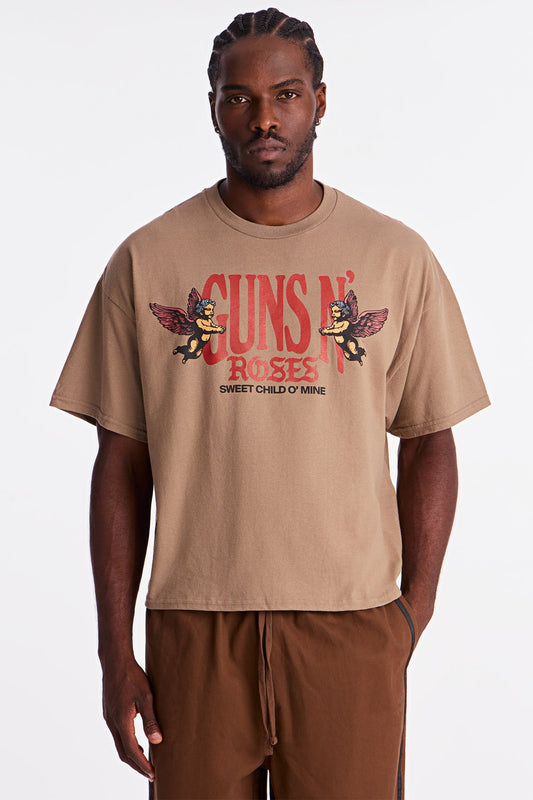 Guns N Roses Sweet Child Boxy Short Sleeve Tee - Tan