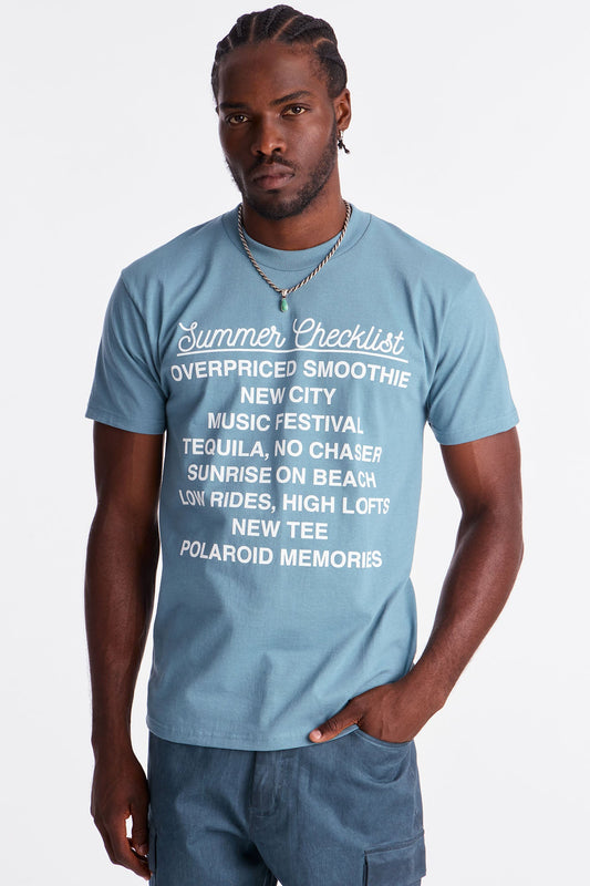 Summer Checklist Short Sleeve Tee - Blue