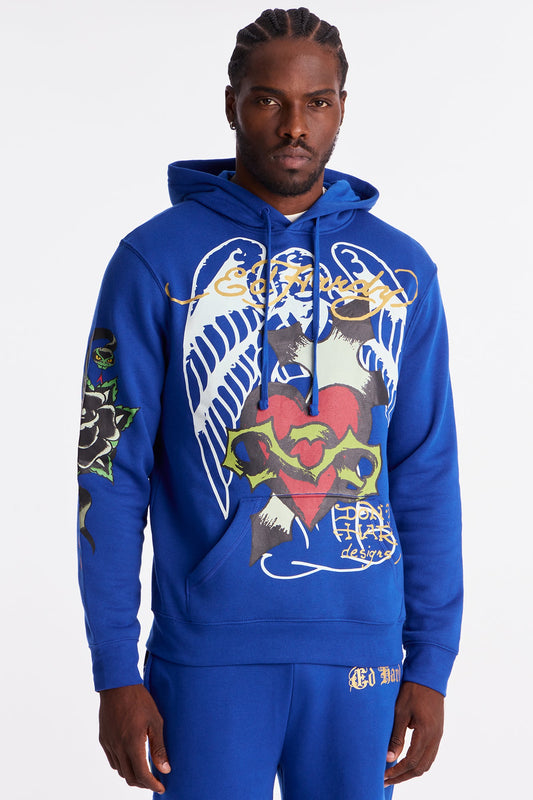 Ed Hardy Sacred Hearts Hoodie - CobaltBlue