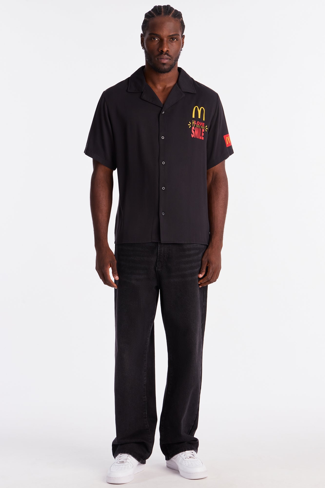 McDonalds Closed Collar Button Up Shirt - Black