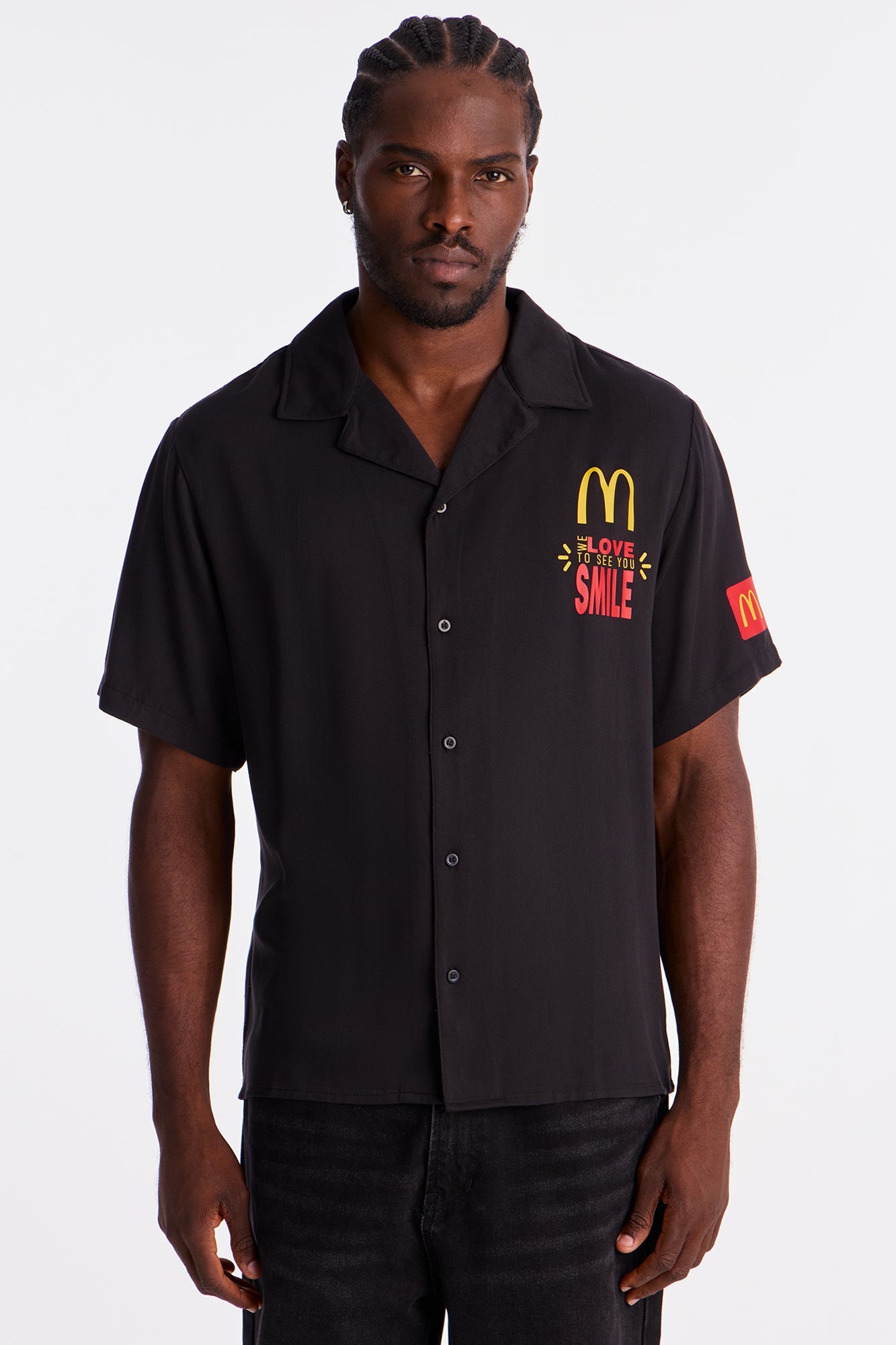 McDonalds Closed Collar Button Up Shirt - Black