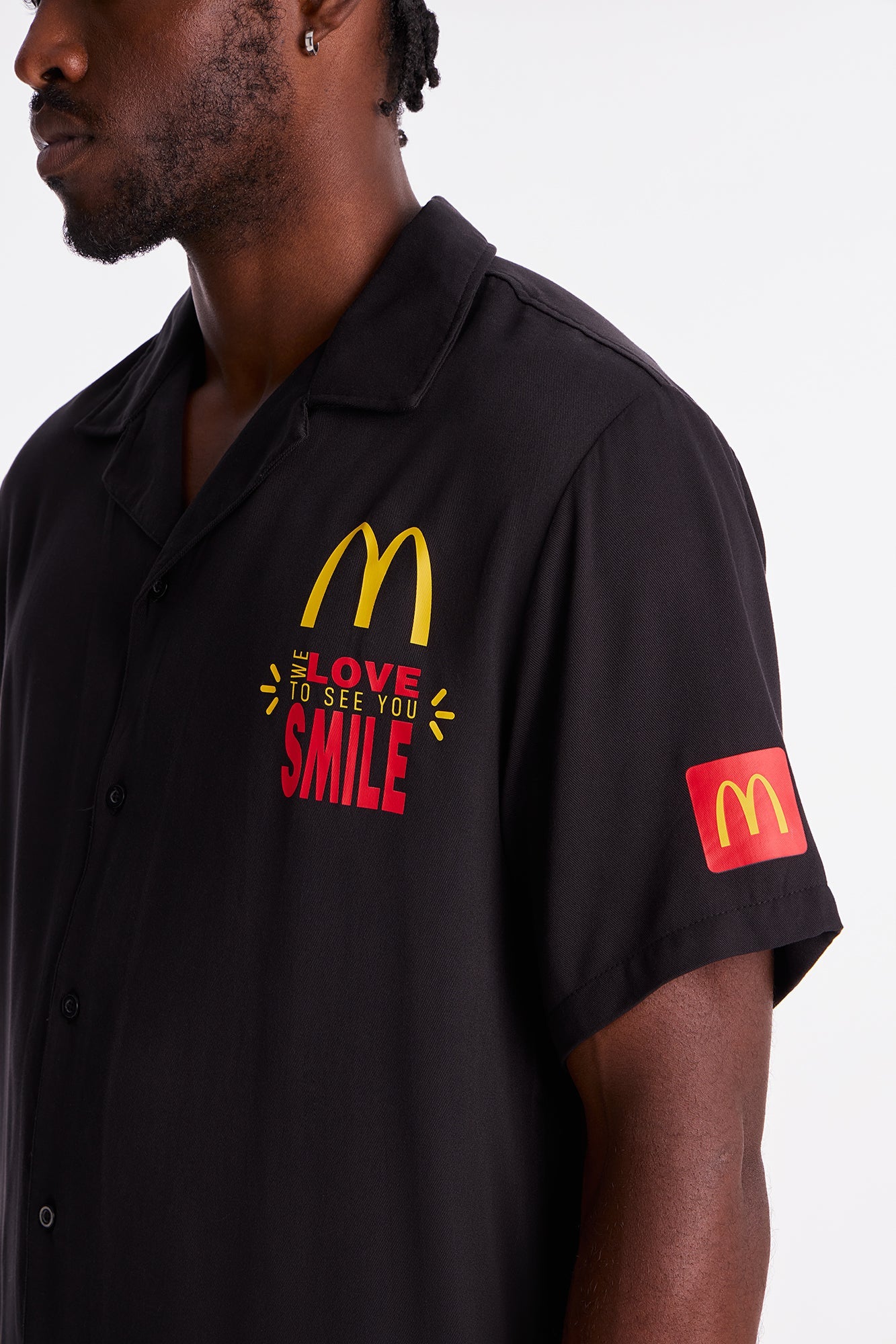 McDonalds Closed Collar Button Up Shirt - Black