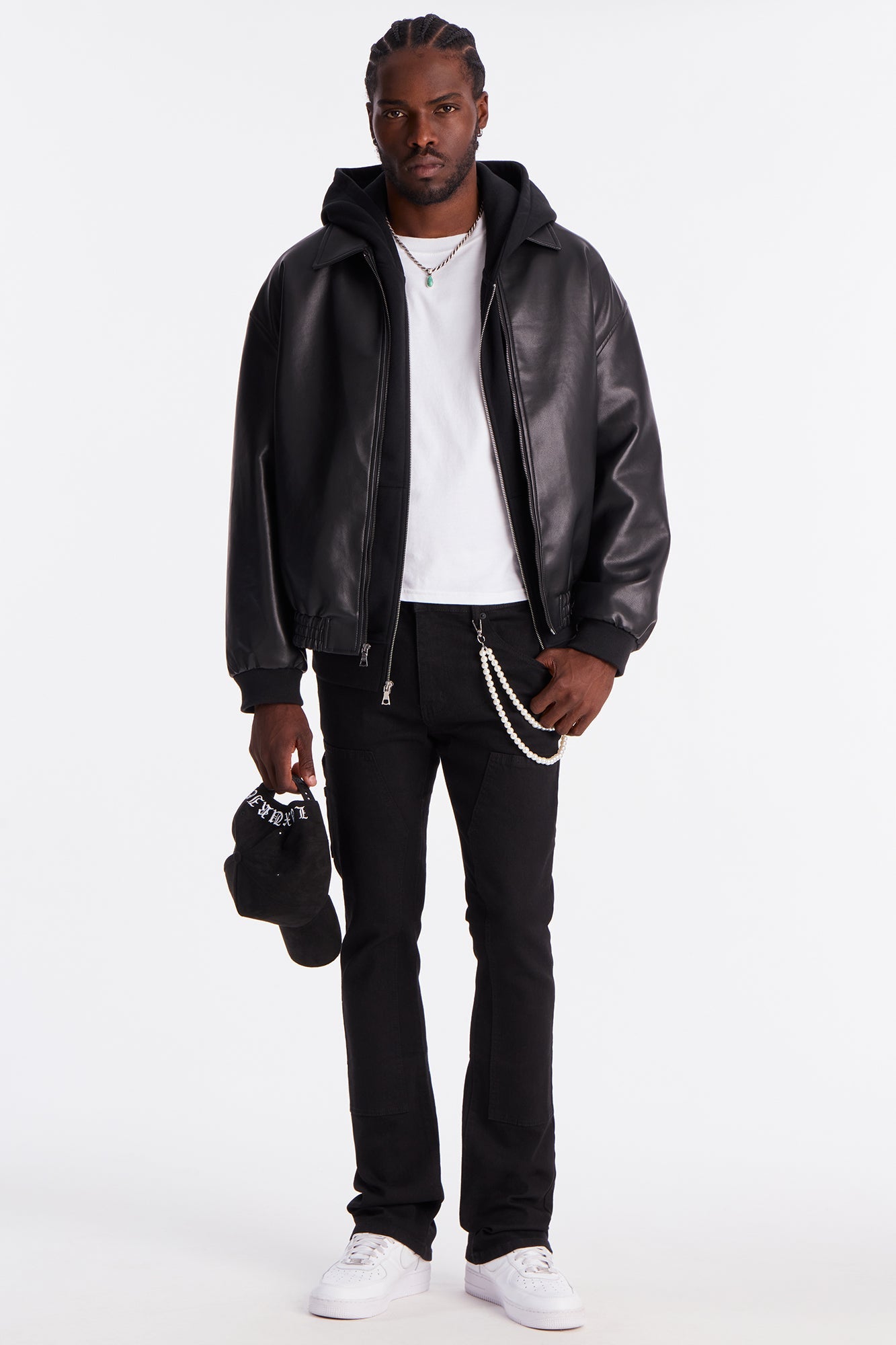 Stacked Skinny Flare Be Flossing Pearl Chain Jean - Black