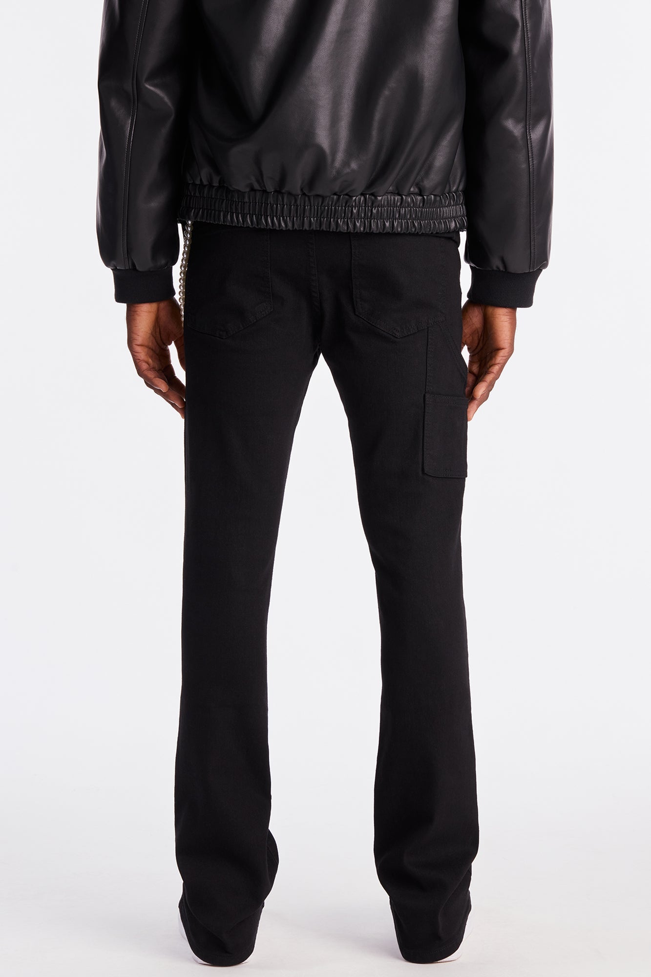 Stacked Skinny Flare Be Flossing Pearl Chain Jean - Black