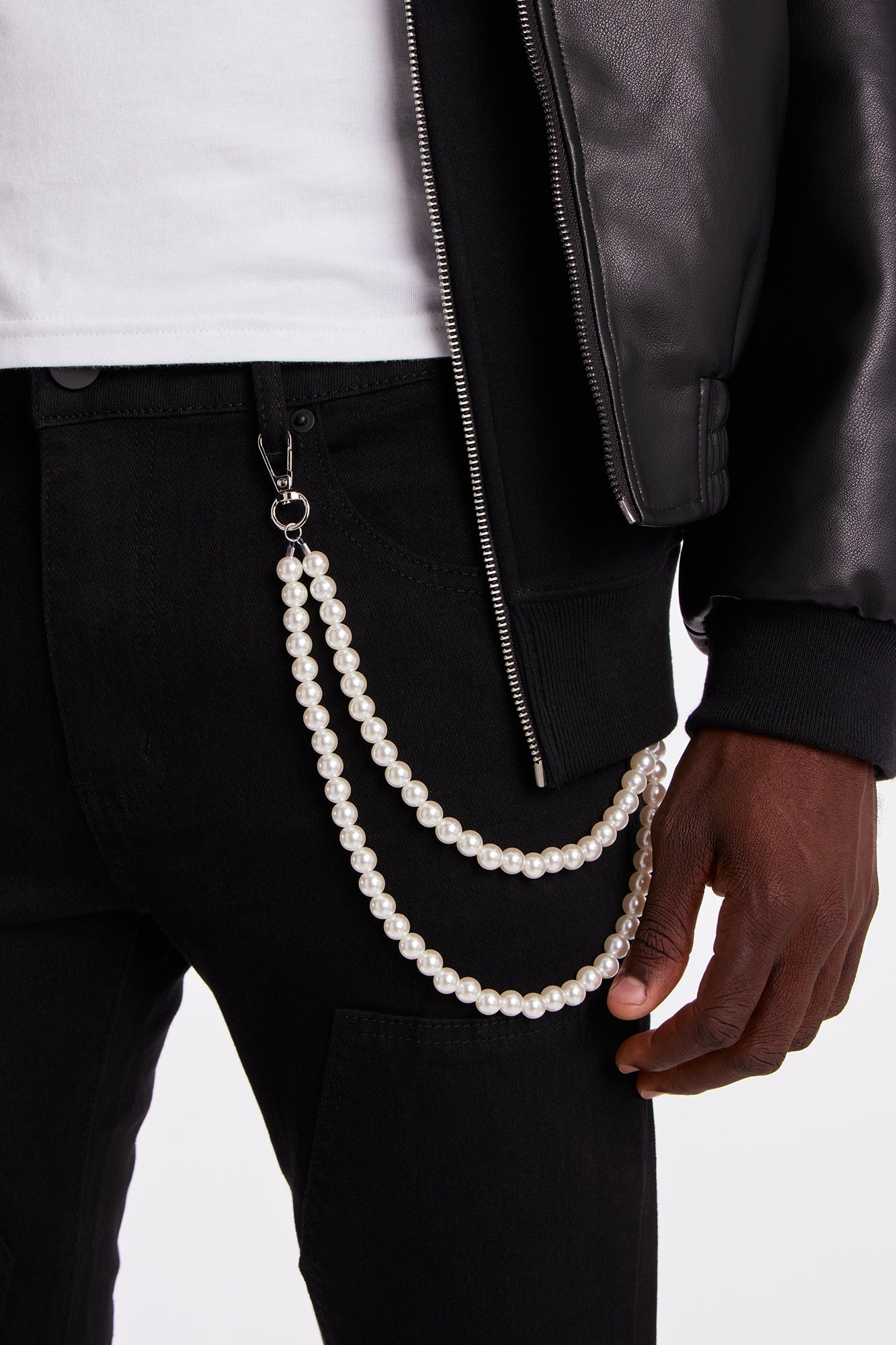 Stacked Skinny Flare Be Flossing Pearl Chain Jean - Black