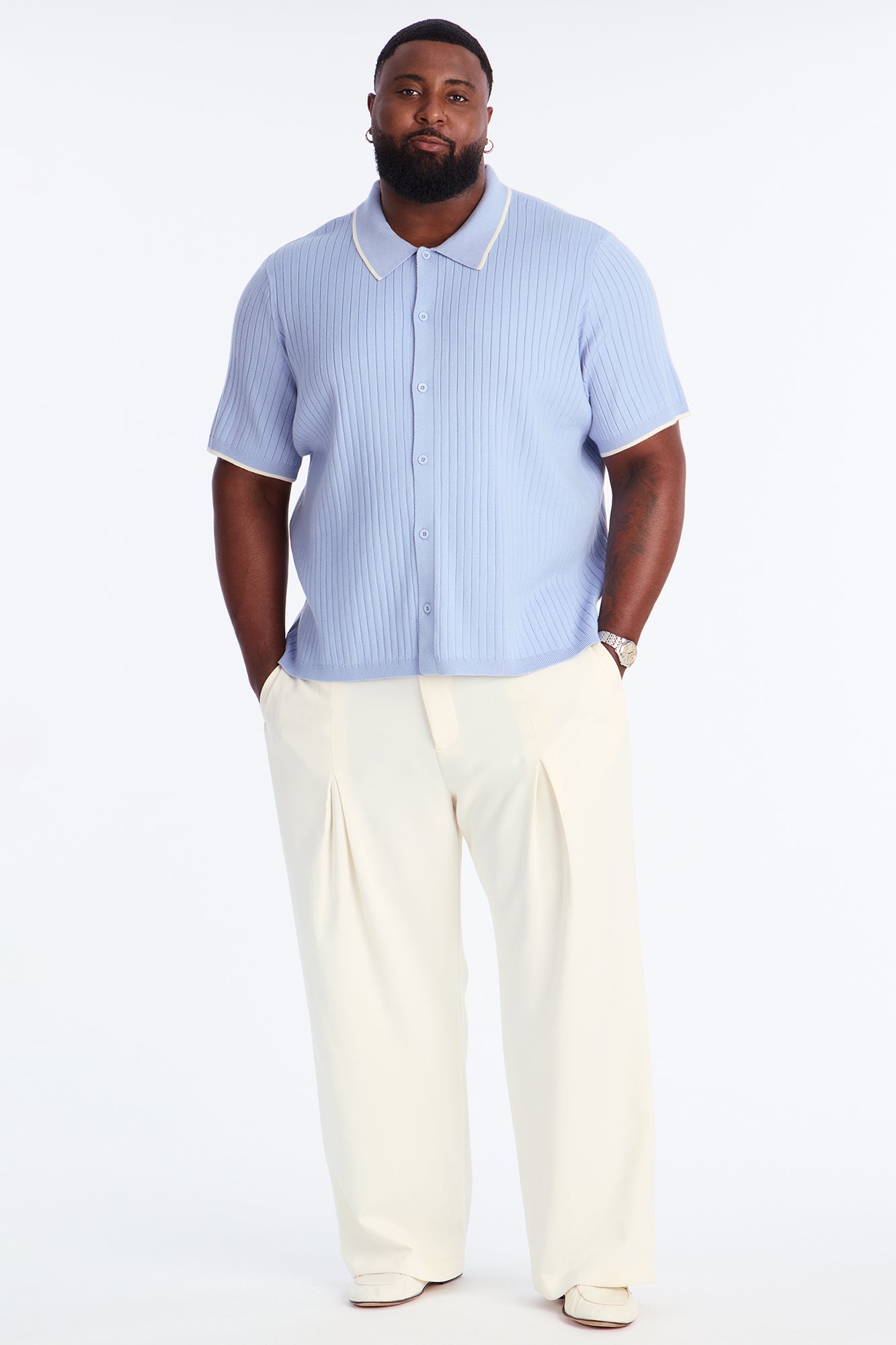 Garrison Knitted Button Up Shirt - Blue