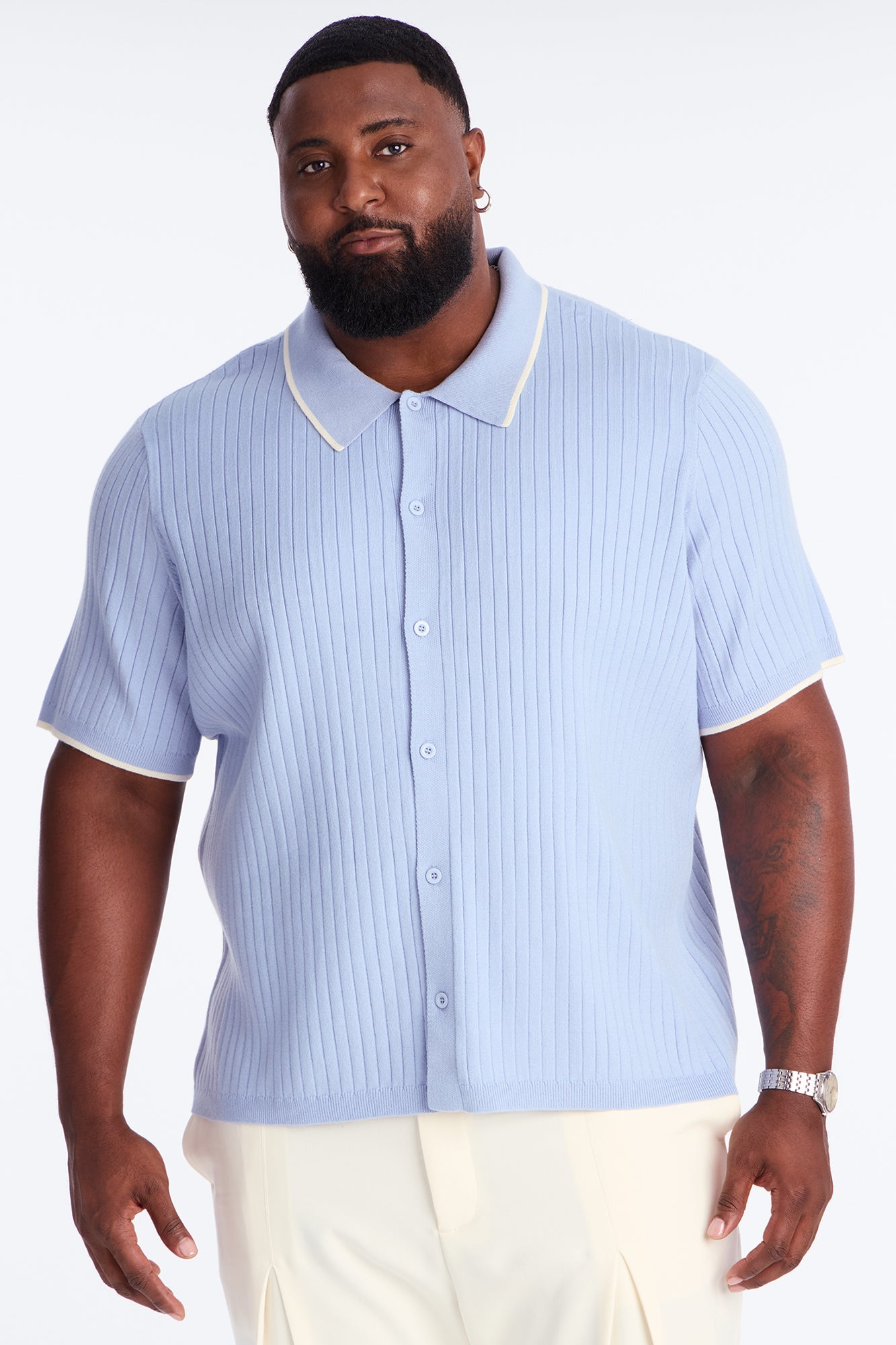Garrison Knitted Button Up Shirt - Blue